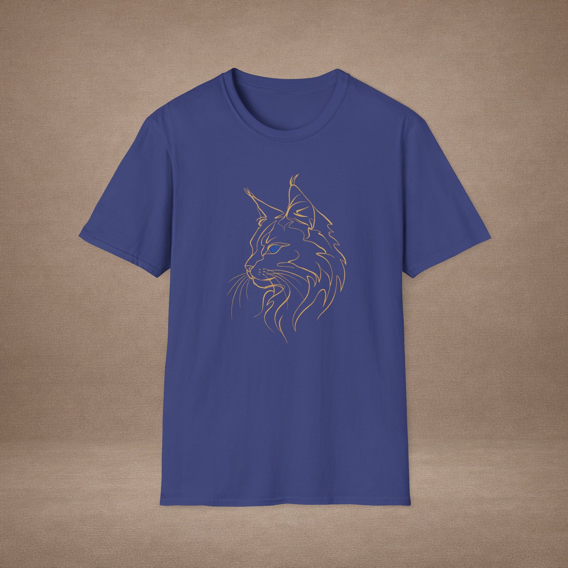 Sapphire Maine Coon single-line art with sapphire blue gem eye — Gold Gecko Co. Line & Gold collection (Dark)