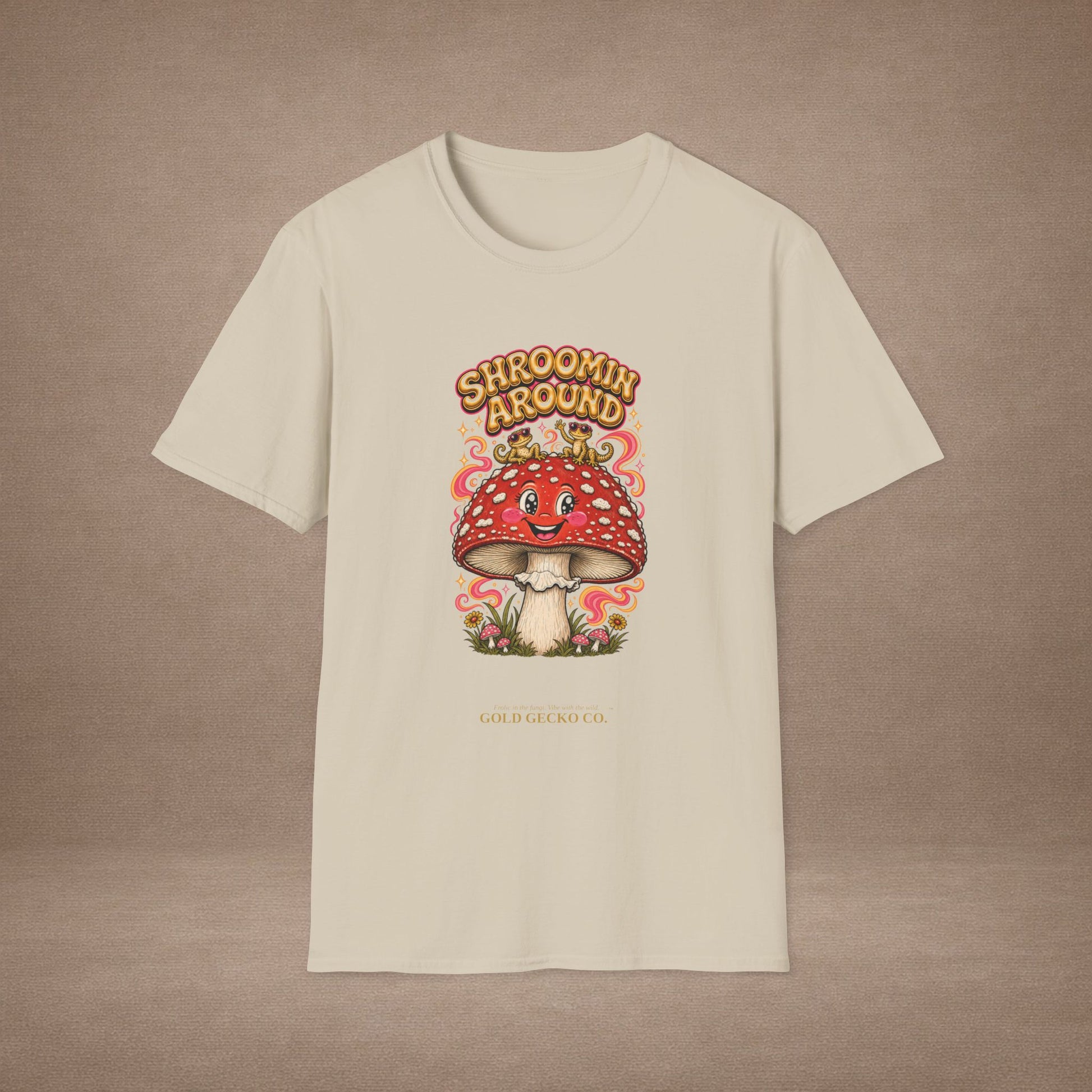 Shroomin' Around cottagecore mushroom & gecko t-shirt — Gold Gecko Co.