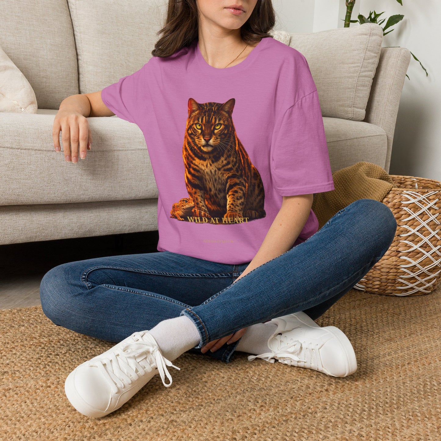 Bengal — Wild At Heart — photoreal cat breed portraits paired with tiny gecko compani. Gold Gecko Co. Cats & Geckos collection.