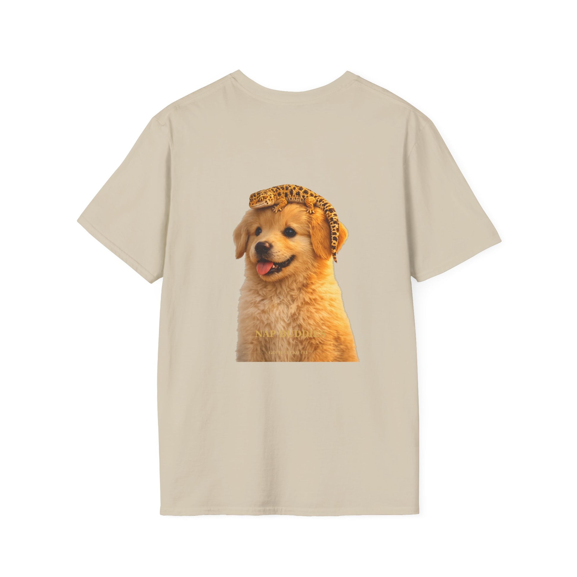 Golden Retriever — Nap Buddies — cinematic photoreal portraits of beloved dog breeds paired w. Gold Gecko Co. Puppies & Geckos collection.