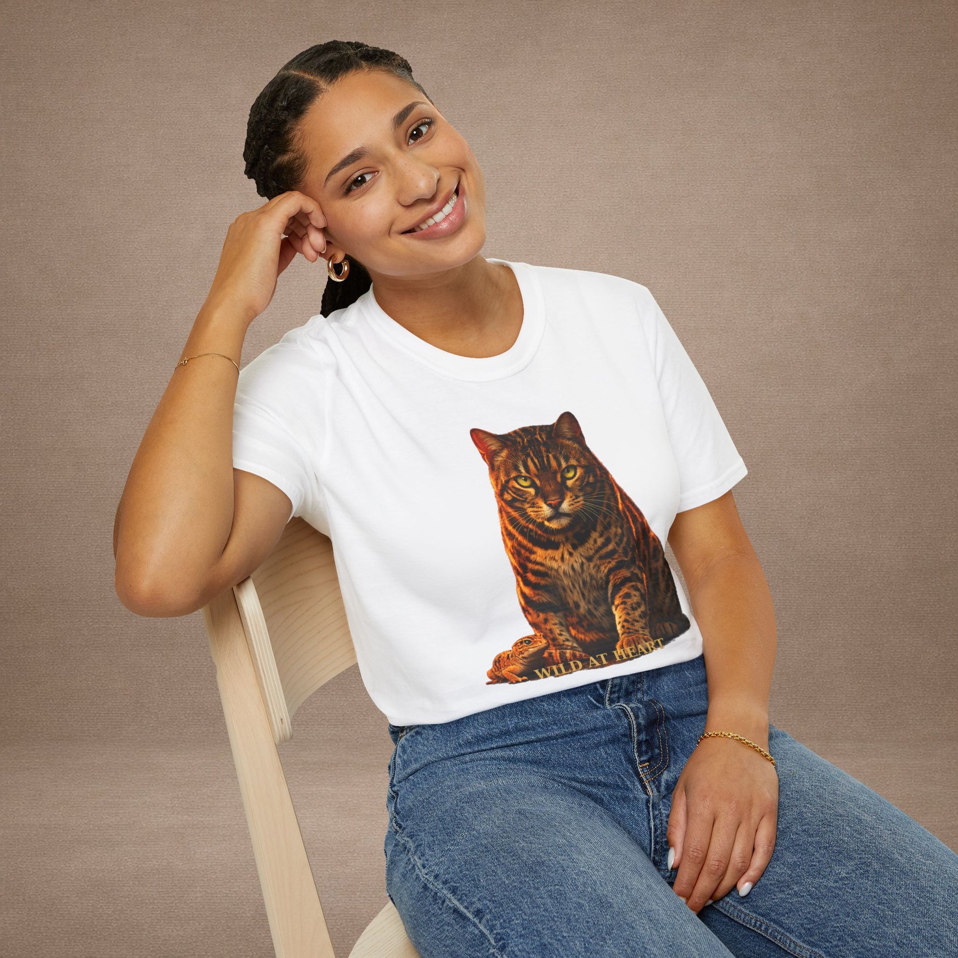 Bengal — Wild At Heart — photoreal cat breed portraits paired with tiny gecko compani. Gold Gecko Co. Cats & Geckos collection.