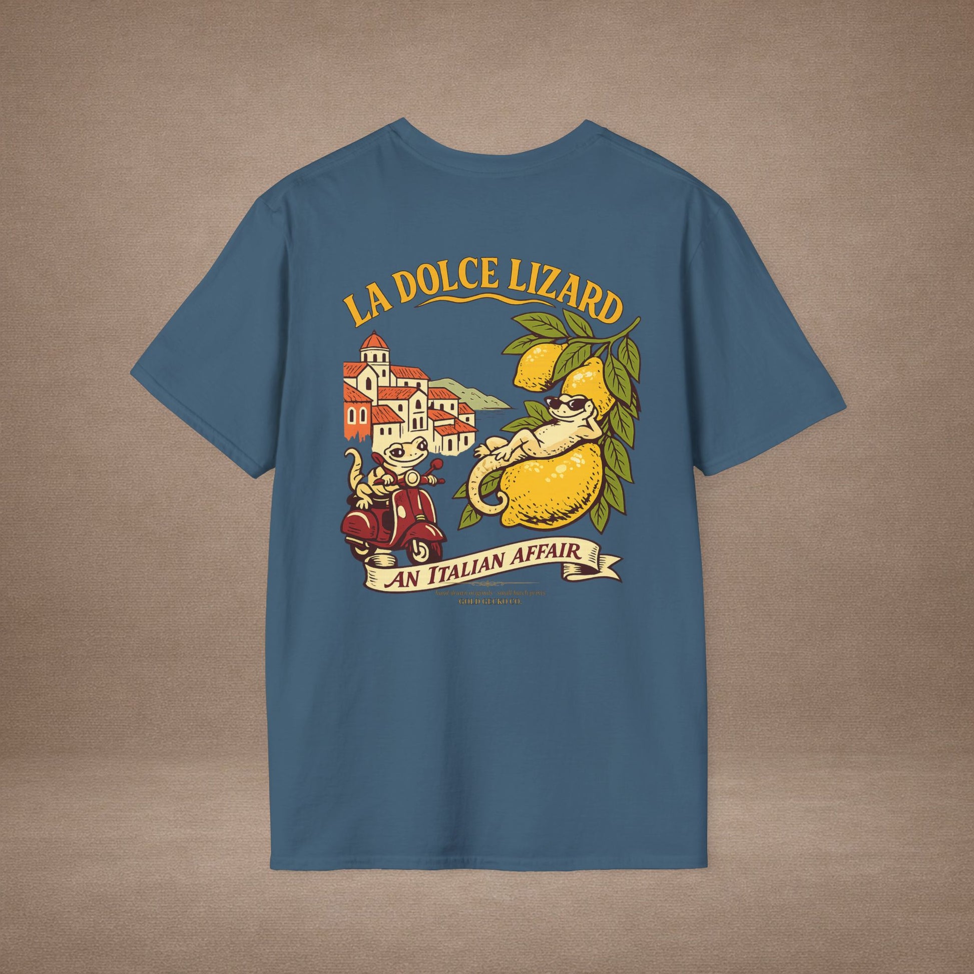 La Dolce Lizard Amalfi lemons Italian graphic t-shirt — Gold Gecko Co.