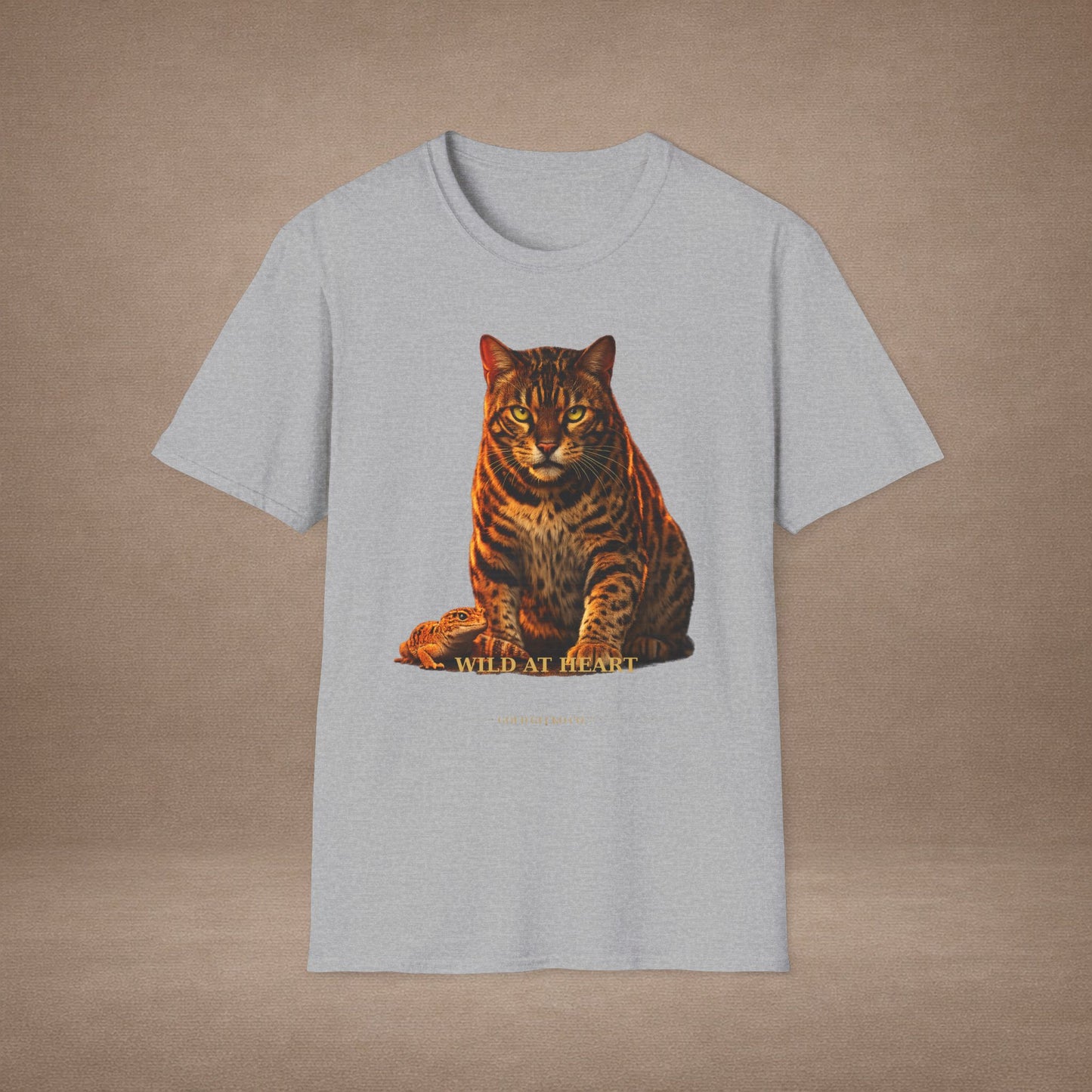 Bengal — Wild At Heart — photoreal cat breed portraits paired with tiny gecko compani. Gold Gecko Co. Cats & Geckos collection.