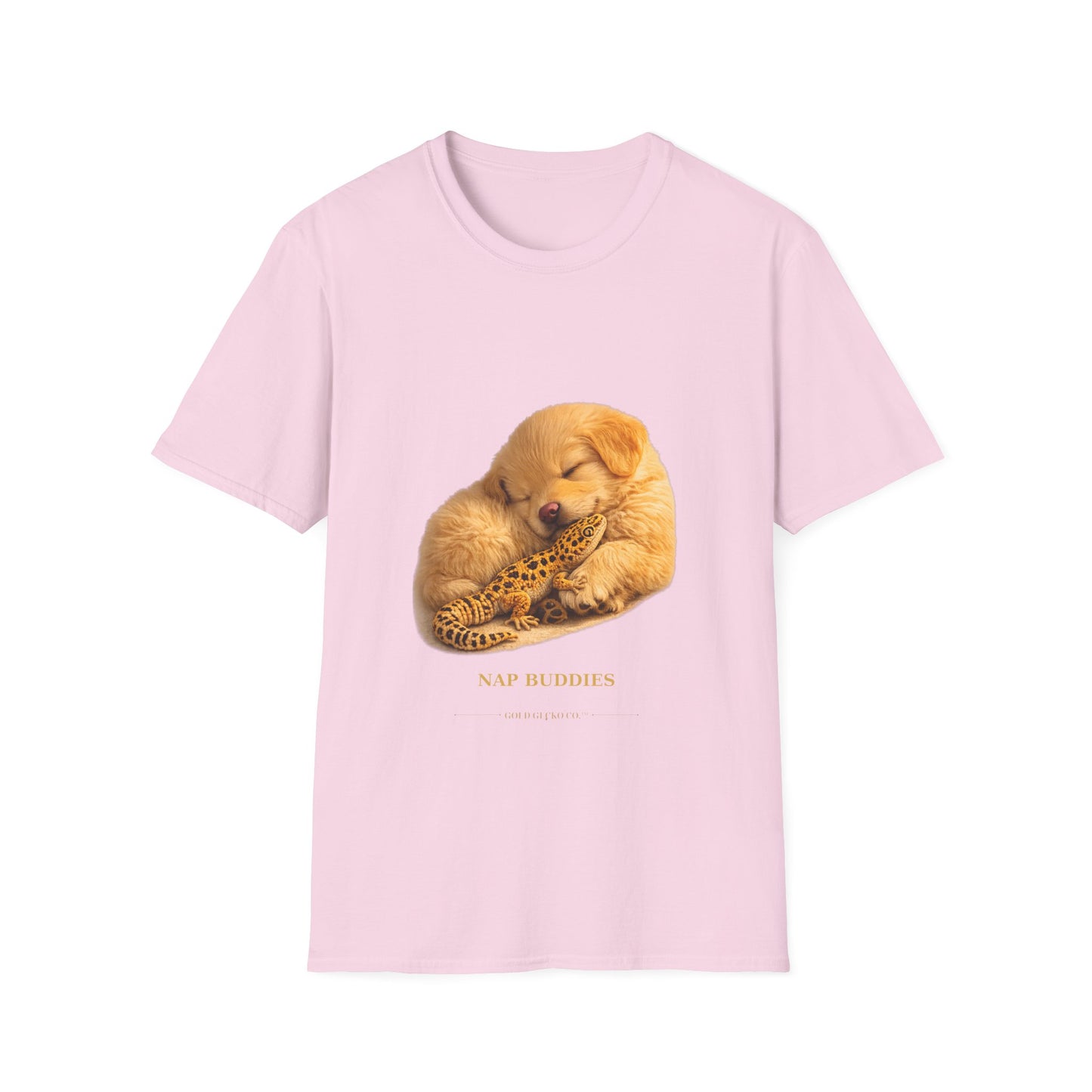 Golden Retriever — Nap Buddies — cinematic photoreal portraits of beloved dog breeds paired w. Gold Gecko Co. Puppies & Geckos collection.