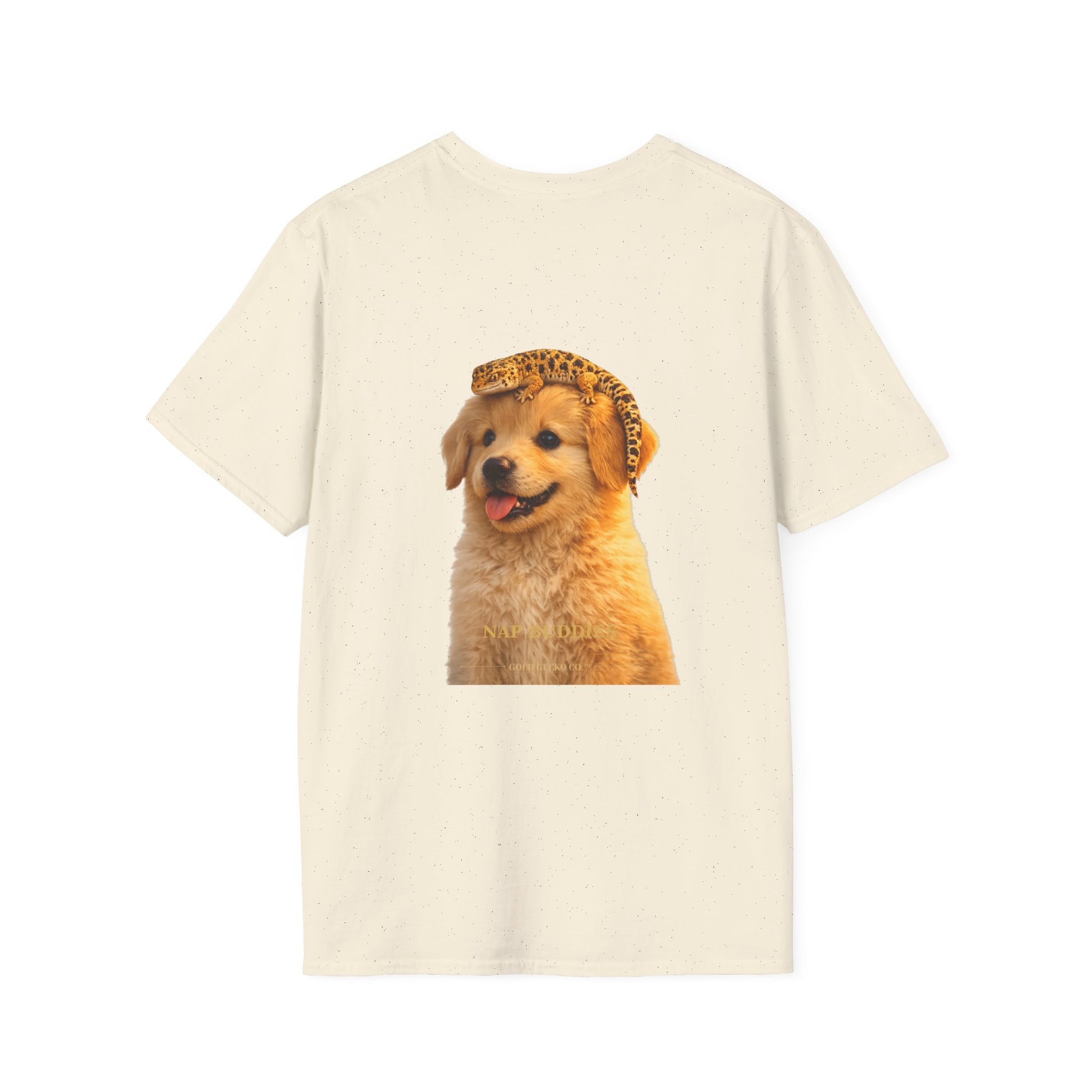 Golden Retriever — Nap Buddies — cinematic photoreal portraits of beloved dog breeds paired w. Gold Gecko Co. Puppies & Geckos collection.