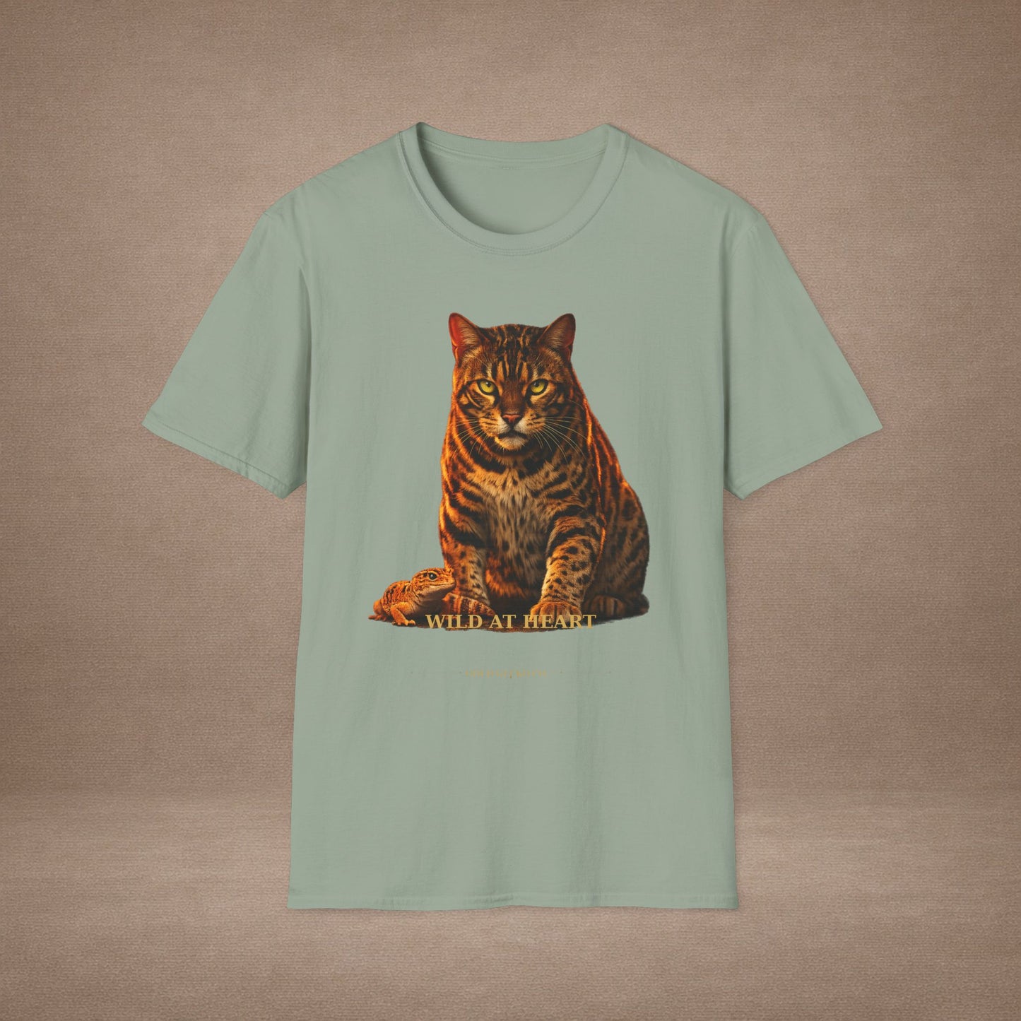 Bengal — Wild At Heart — photoreal cat breed portraits paired with tiny gecko compani. Gold Gecko Co. Cats & Geckos collection.
