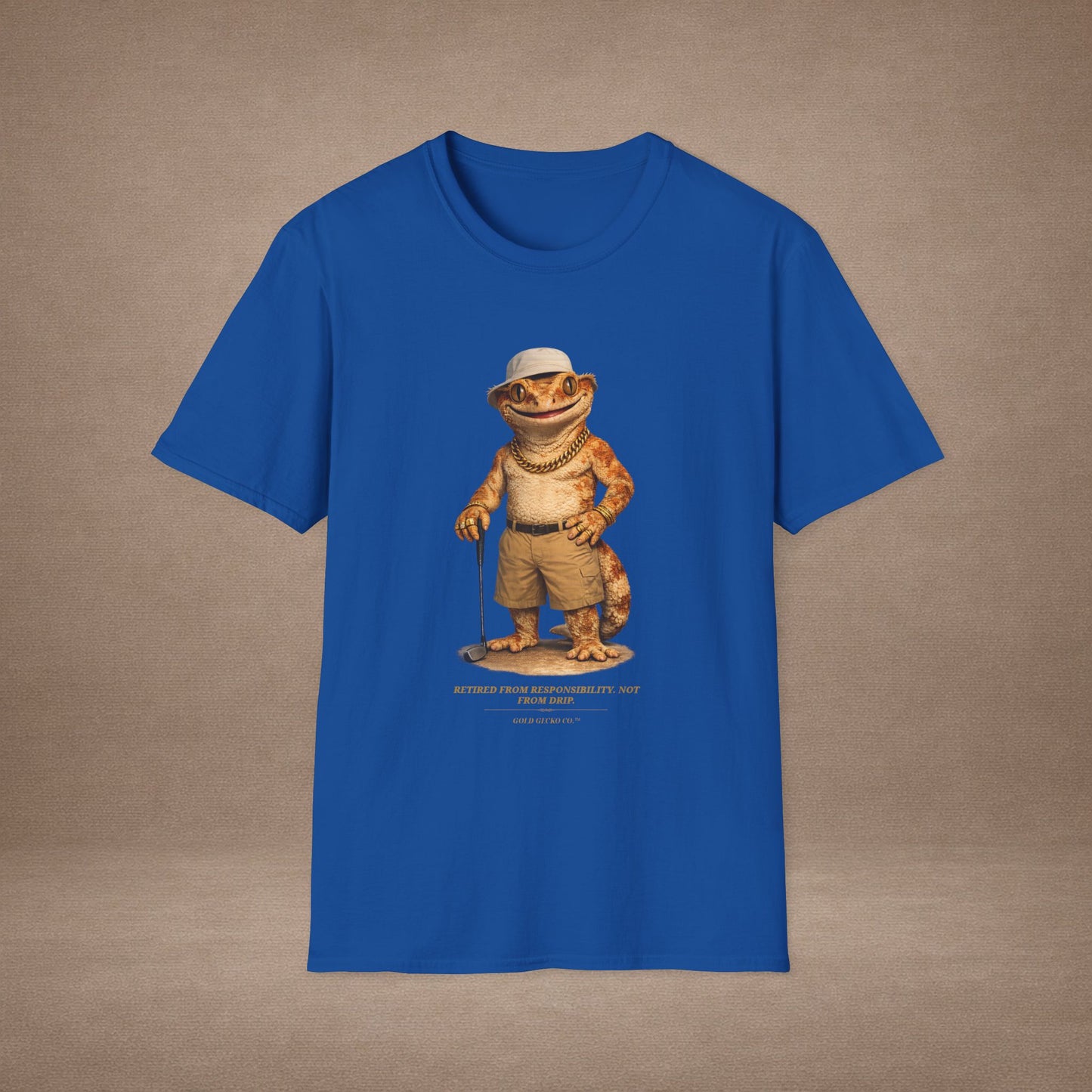 DESIGN #03-2-1 - Golf Dad (Crested - Golf Hat, Tan Shorts, Club, Grass)