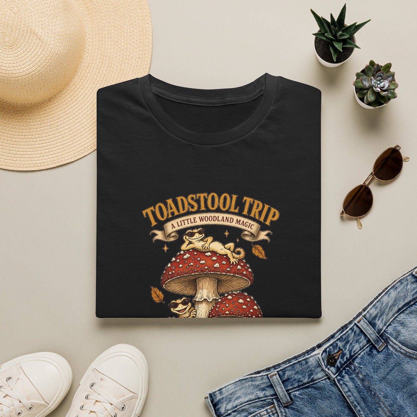 Toadstool Trip cottagecore mushroom & gecko t-shirt — Gold Gecko Co.