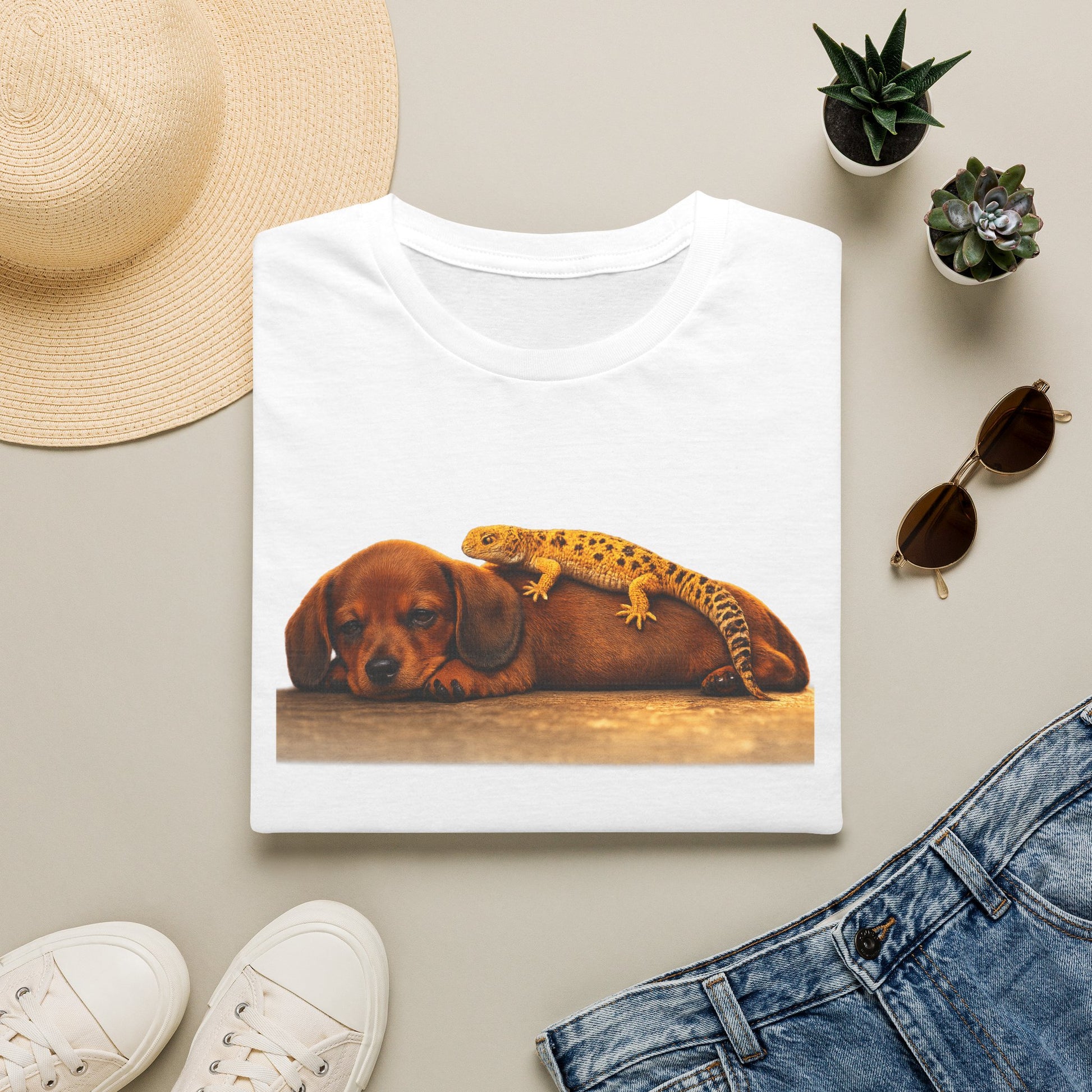 Dachshund — Long And Short Of It — cinematic photoreal portraits of beloved dog breeds paired w. Gold Gecko Co. Puppies & Geckos collection.