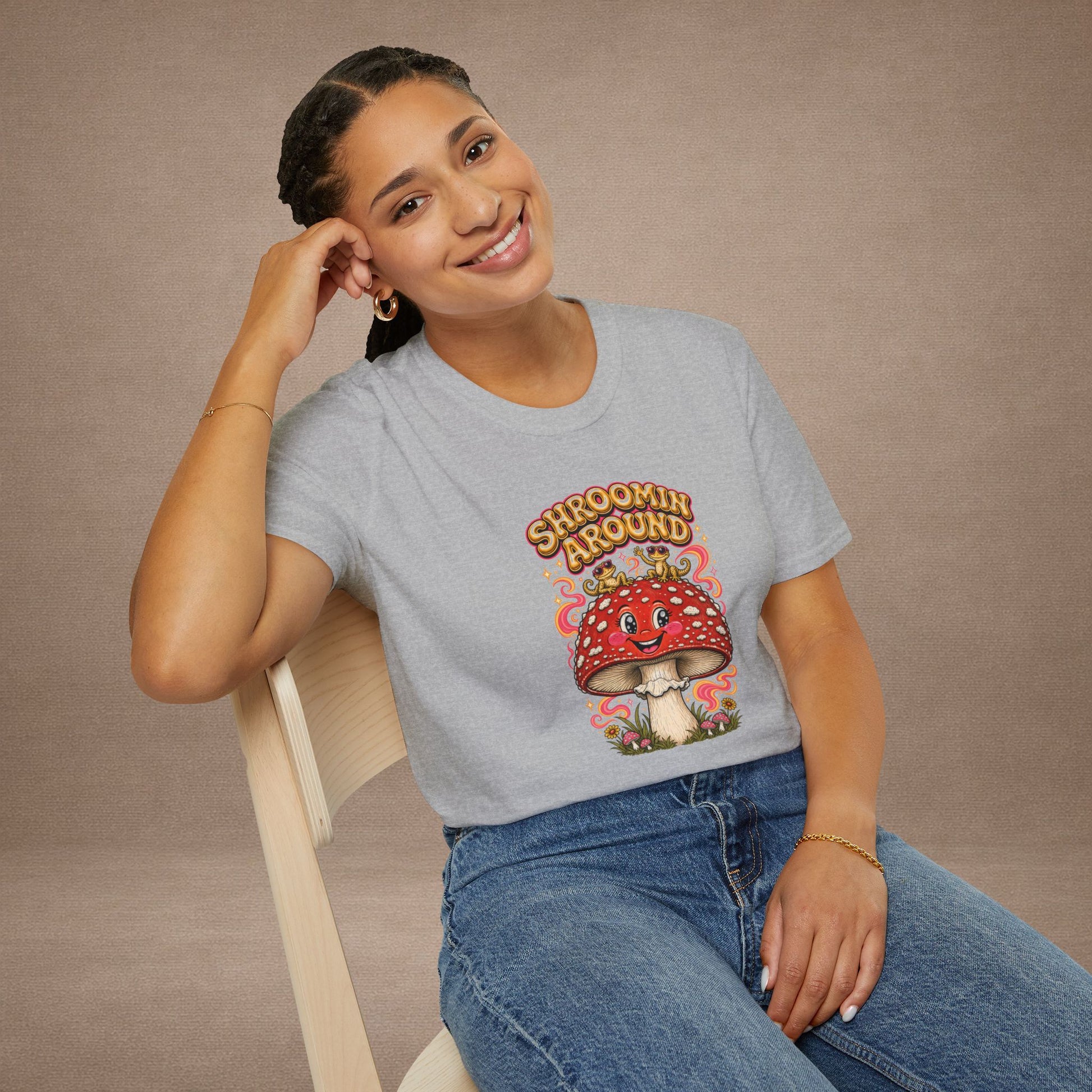 Shroomin' Around cottagecore mushroom & gecko t-shirt — Gold Gecko Co.