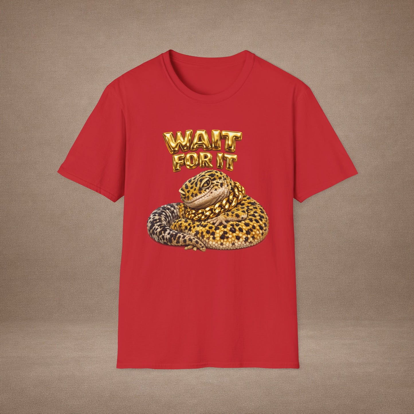 DESIGN #06-1 - Wait For It -  Side-Eye Leopard Gecko Tee (Front & Back)- Gold Letters