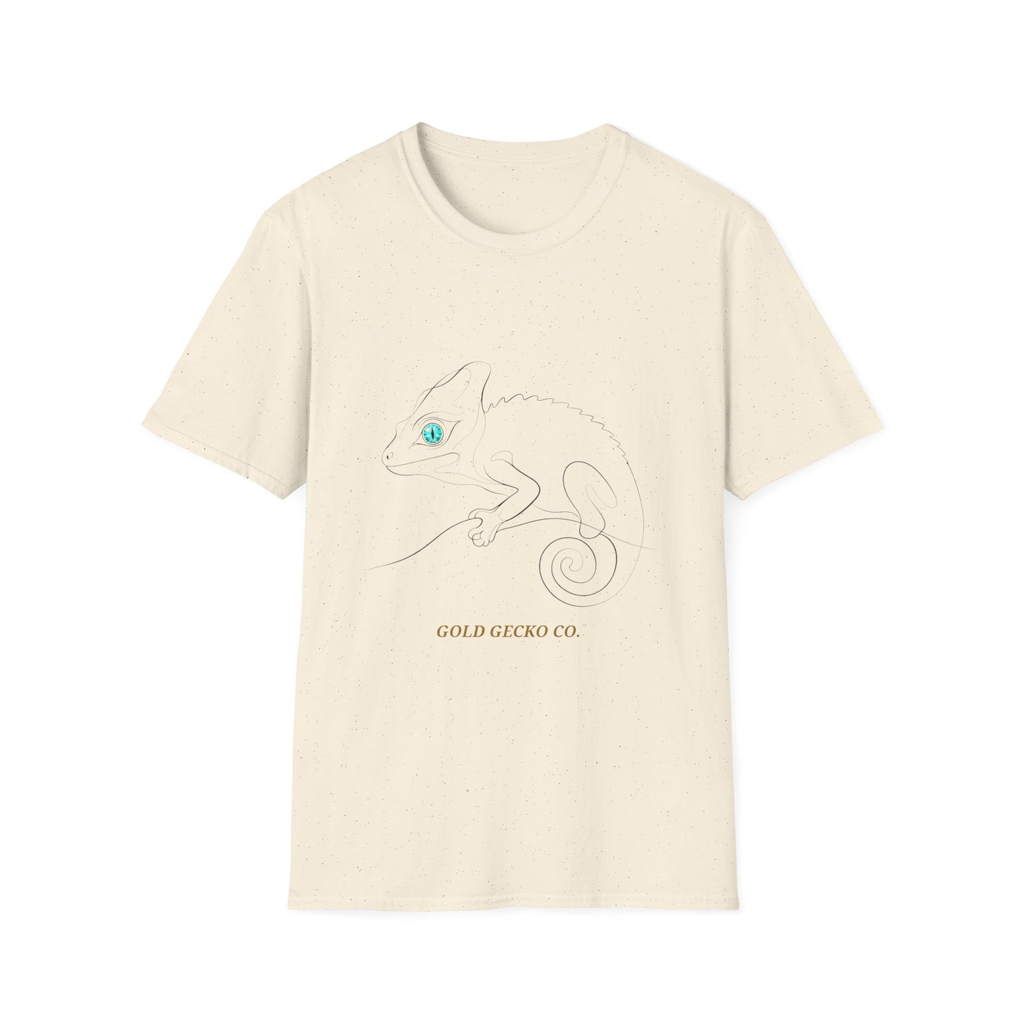 Turquoise Chameleon single-line art with turquoise gem eye — Gold Gecko Co. Line & Gold collection (Light)