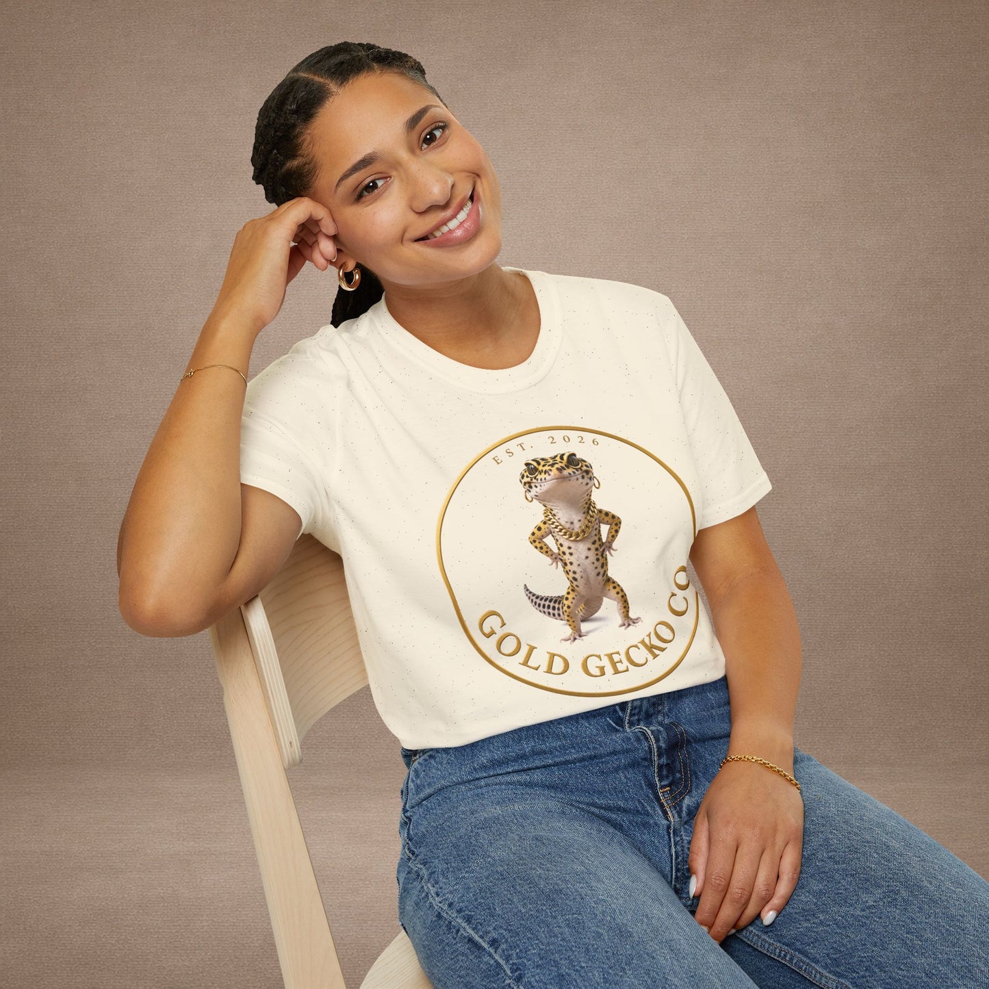 Design # 001  Gold Gecko Co. tm - Signature Logo Tee — Emblem Graphic T-Shirt (Front @ Back)