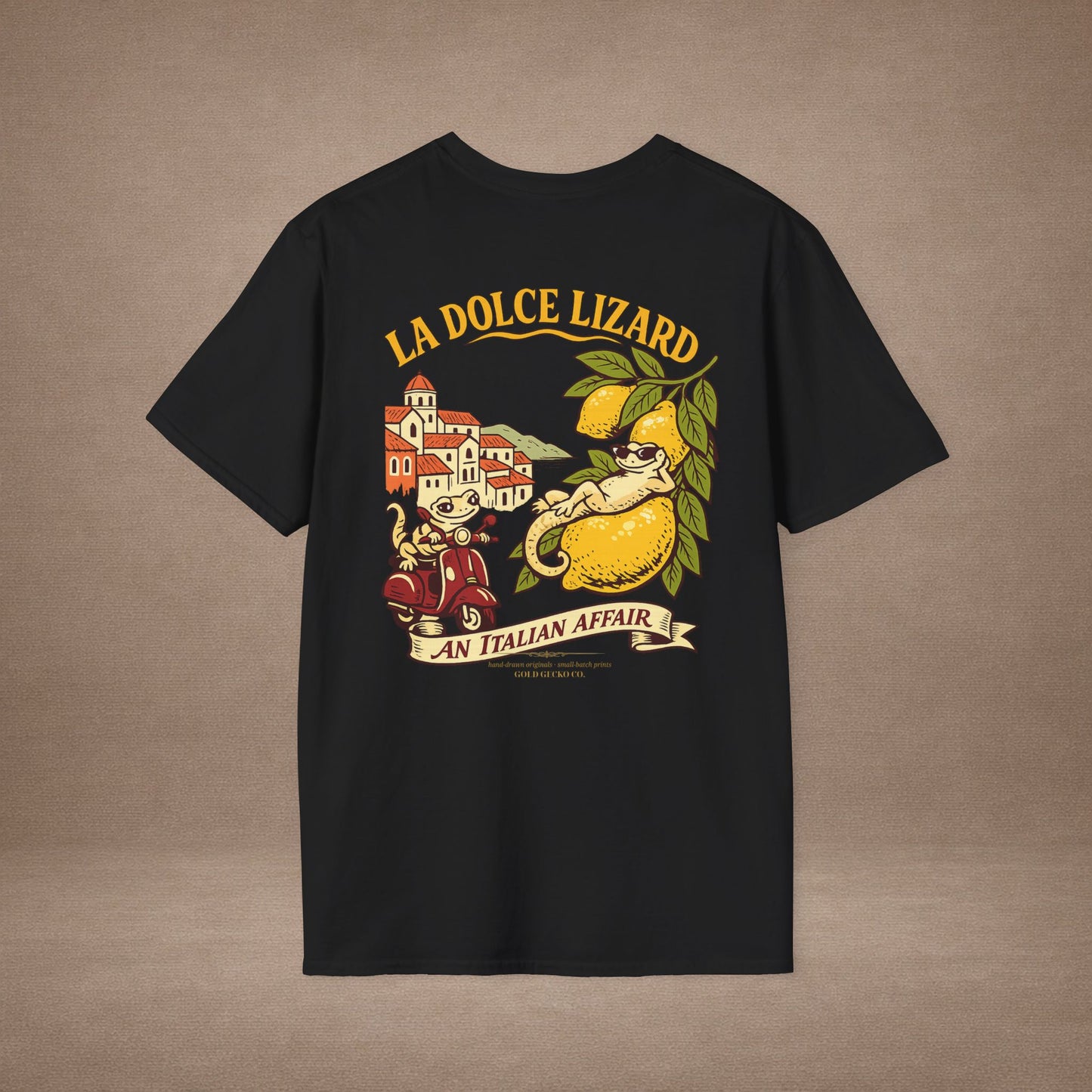 La Dolce Lizard Amalfi lemons Italian graphic t-shirt — Gold Gecko Co.
