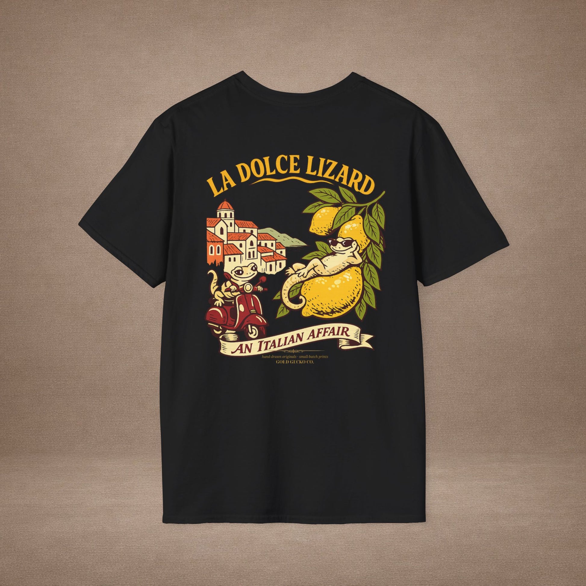 La Dolce Lizard Amalfi lemons Italian graphic t-shirt — Gold Gecko Co.