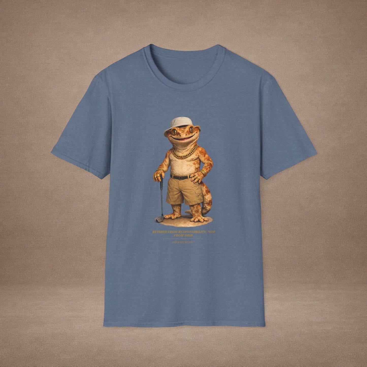 DESIGN #03-2-1 - Golf Dad (Crested - Golf Hat, Tan Shorts, Club, Grass)
