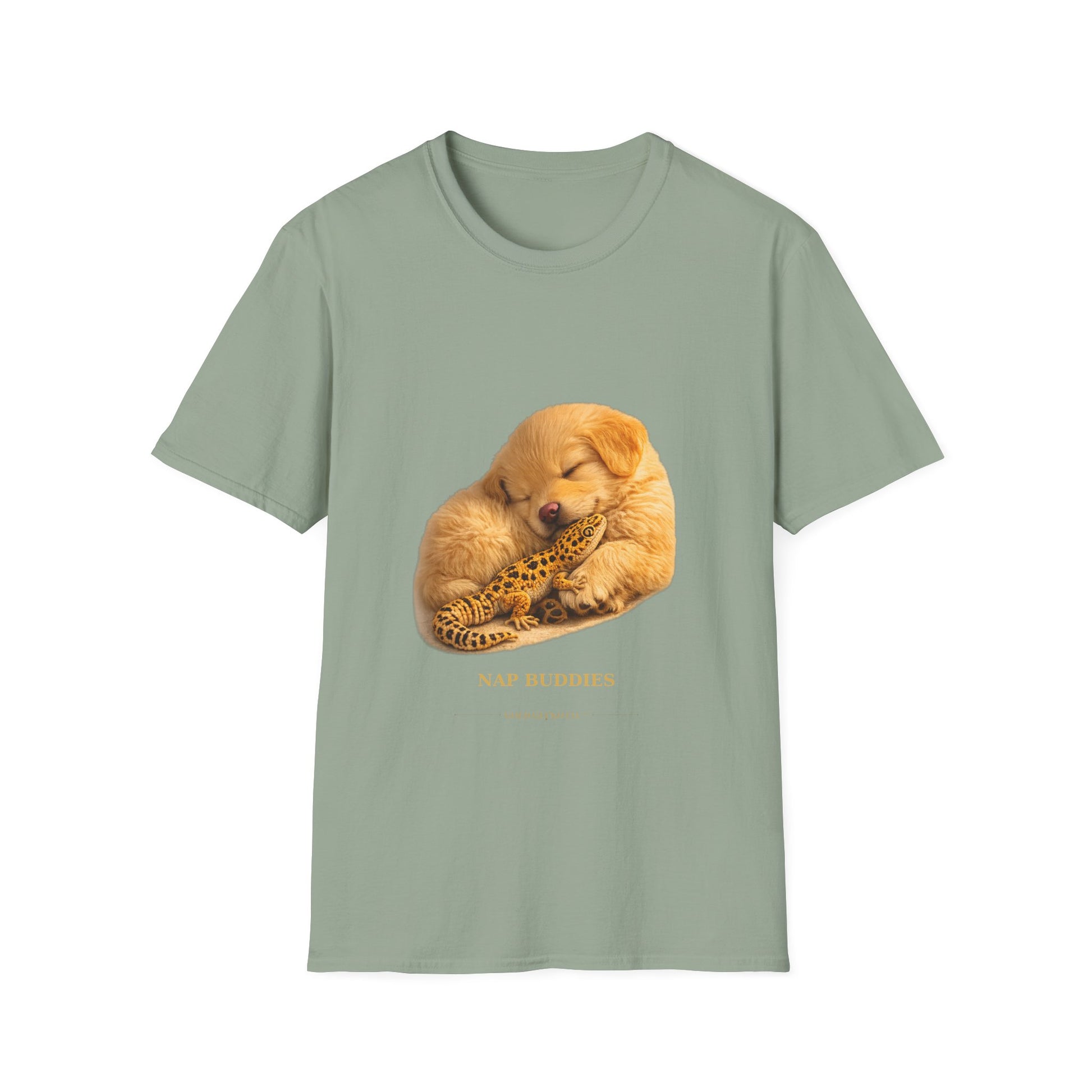 Golden Retriever — Nap Buddies — cinematic photoreal portraits of beloved dog breeds paired w. Gold Gecko Co. Puppies & Geckos collection.