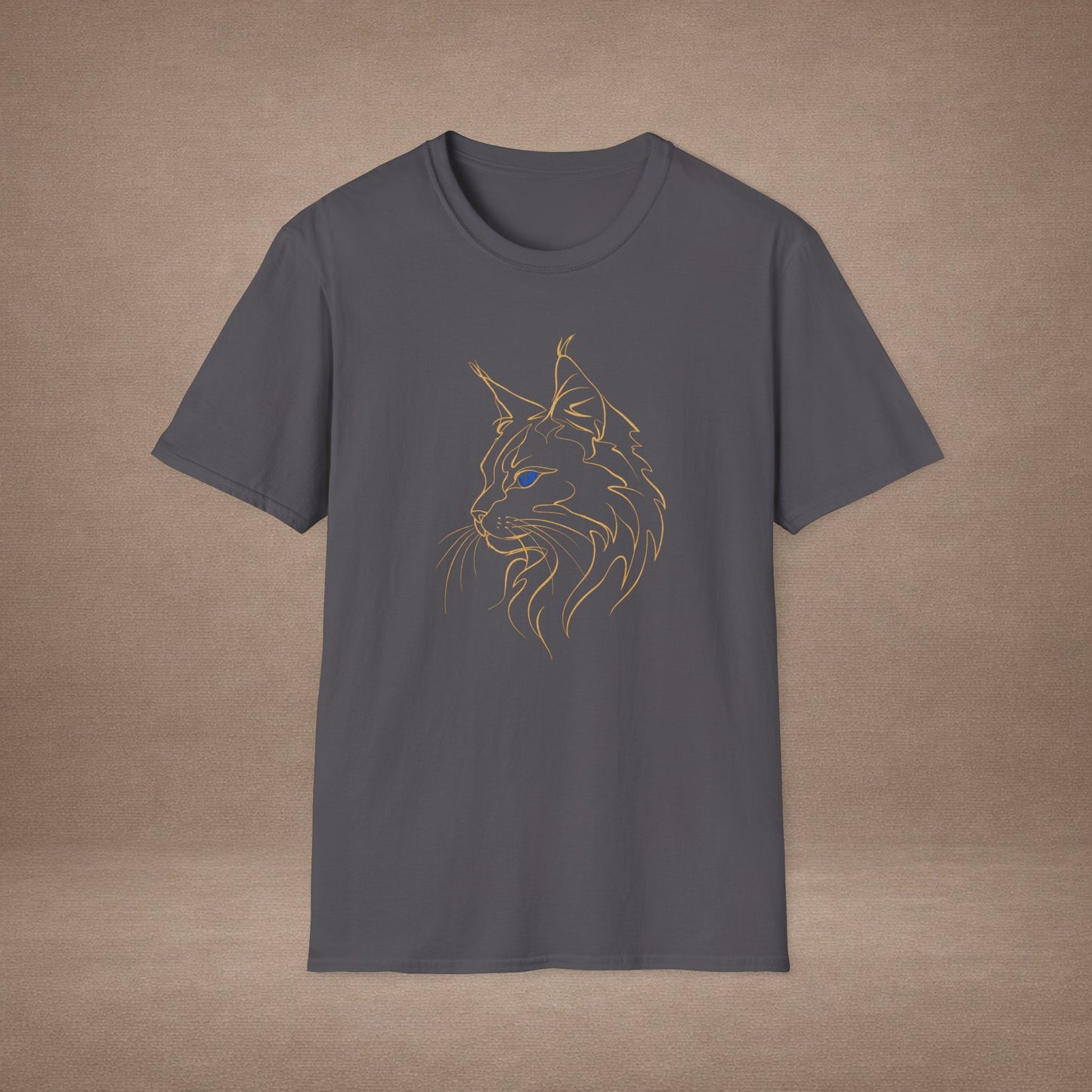 Sapphire Maine Coon single-line art with sapphire blue gem eye — Gold Gecko Co. Line & Gold collection (Dark)