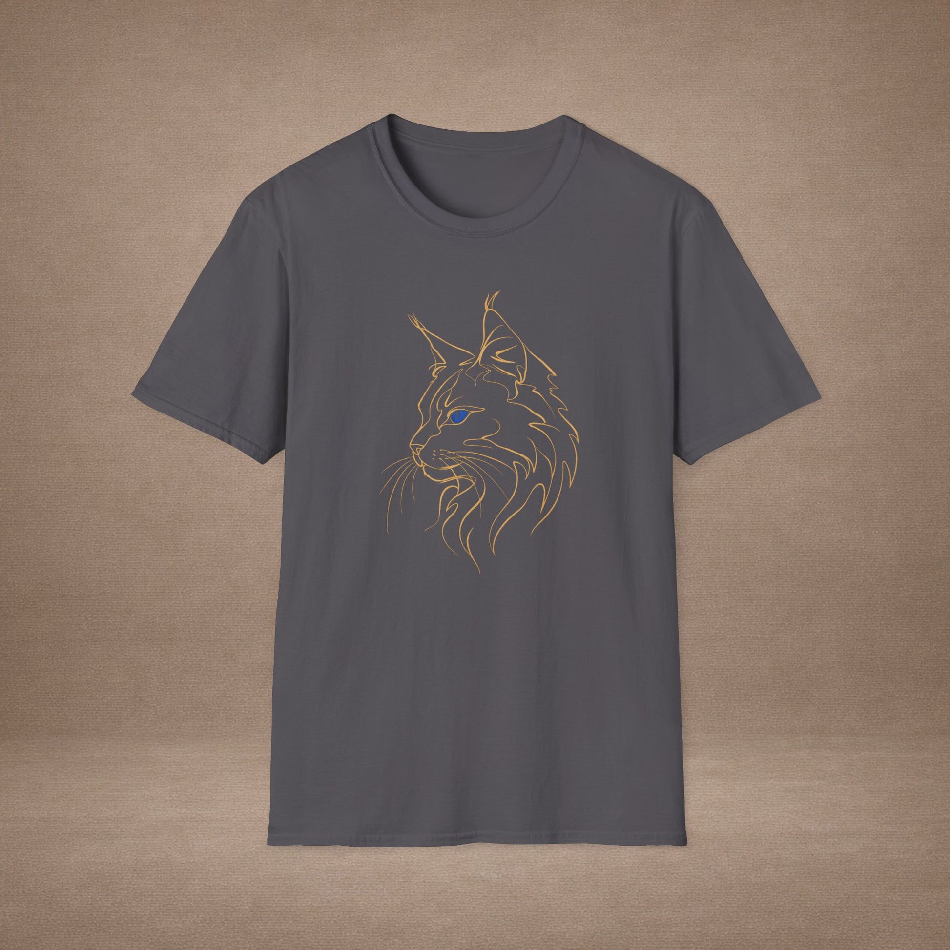 Sapphire Maine Coon single-line art with sapphire blue gem eye — Gold Gecko Co. Line & Gold collection (Dark)