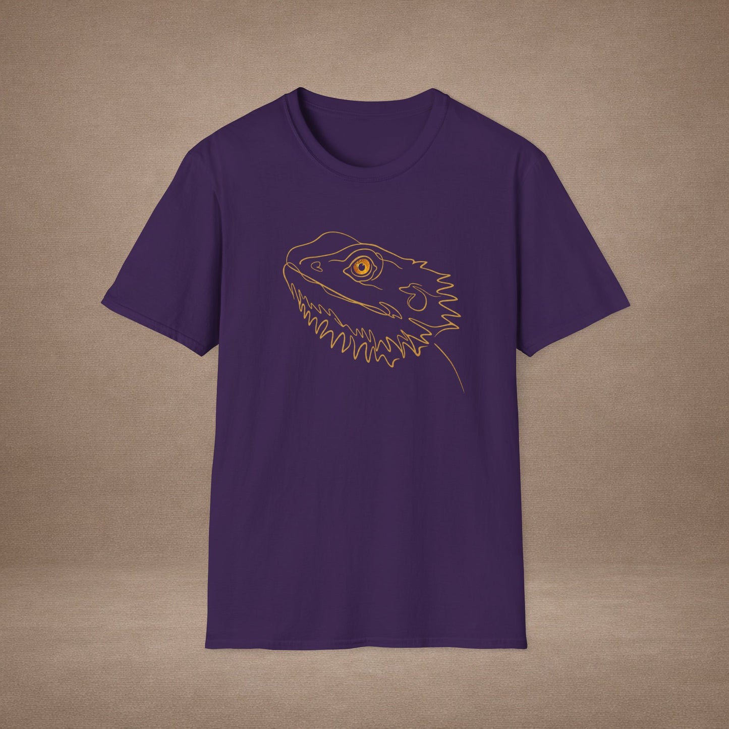 Amber Bearded Dragon single-line art with amber gold gem eye — Gold Gecko Co. Line & Gold collection (Dark)