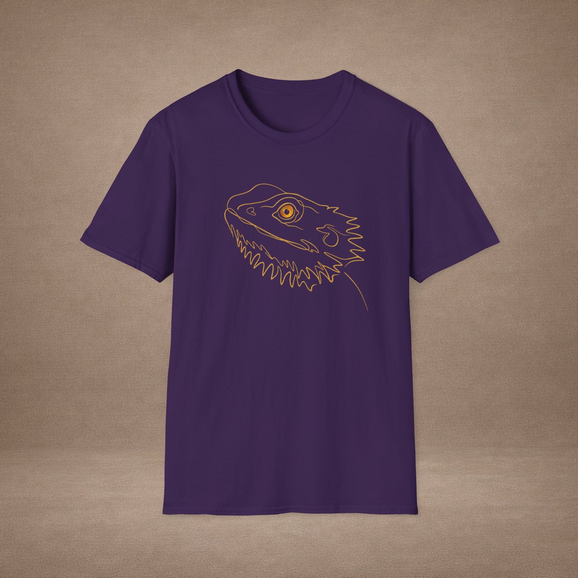 Amber Bearded Dragon single-line art with amber gold gem eye — Gold Gecko Co. Line & Gold collection (Dark)