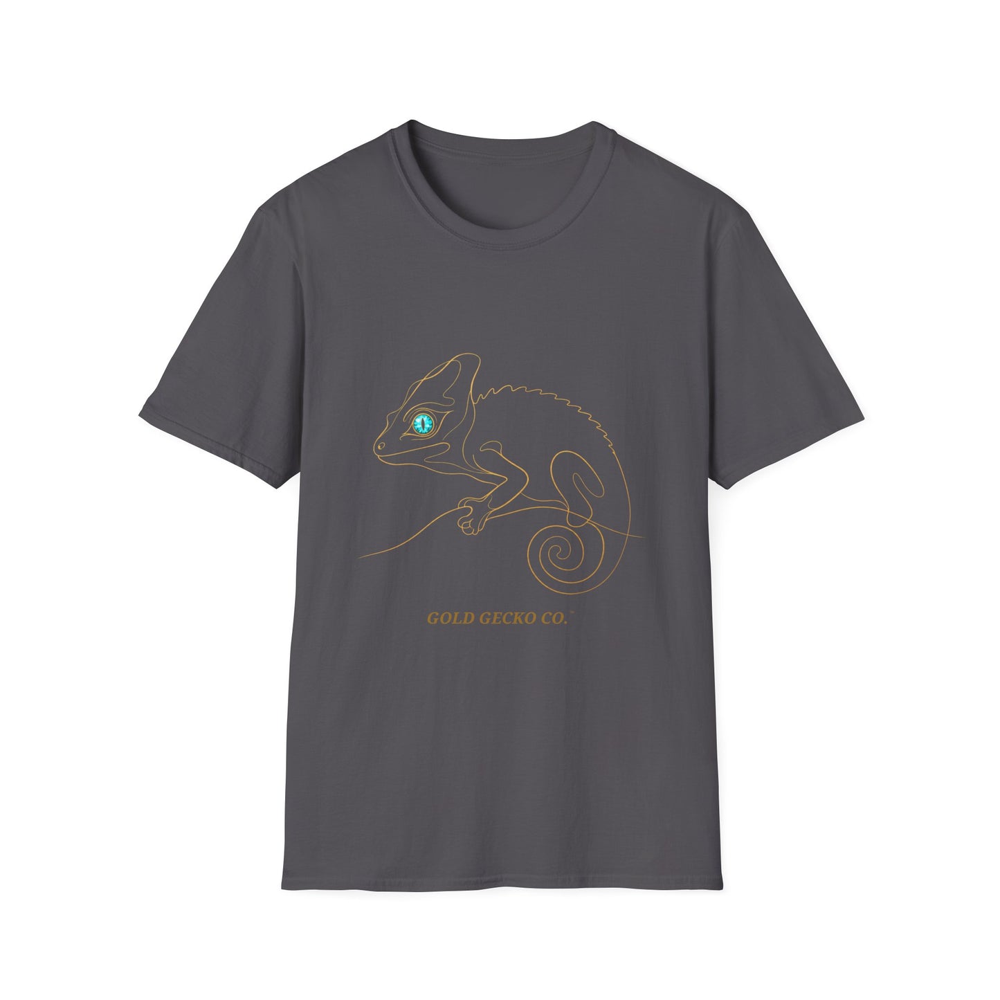 Turquoise Chameleon single-line art with turquoise gem eye — Gold Gecko Co. Line & Gold collection (Dark)