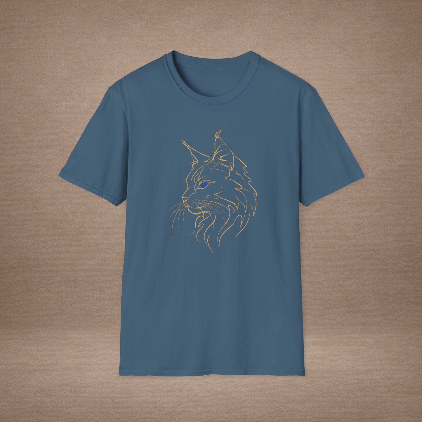 Sapphire Maine Coon single-line art with sapphire blue gem eye — Gold Gecko Co. Line & Gold collection (Dark)