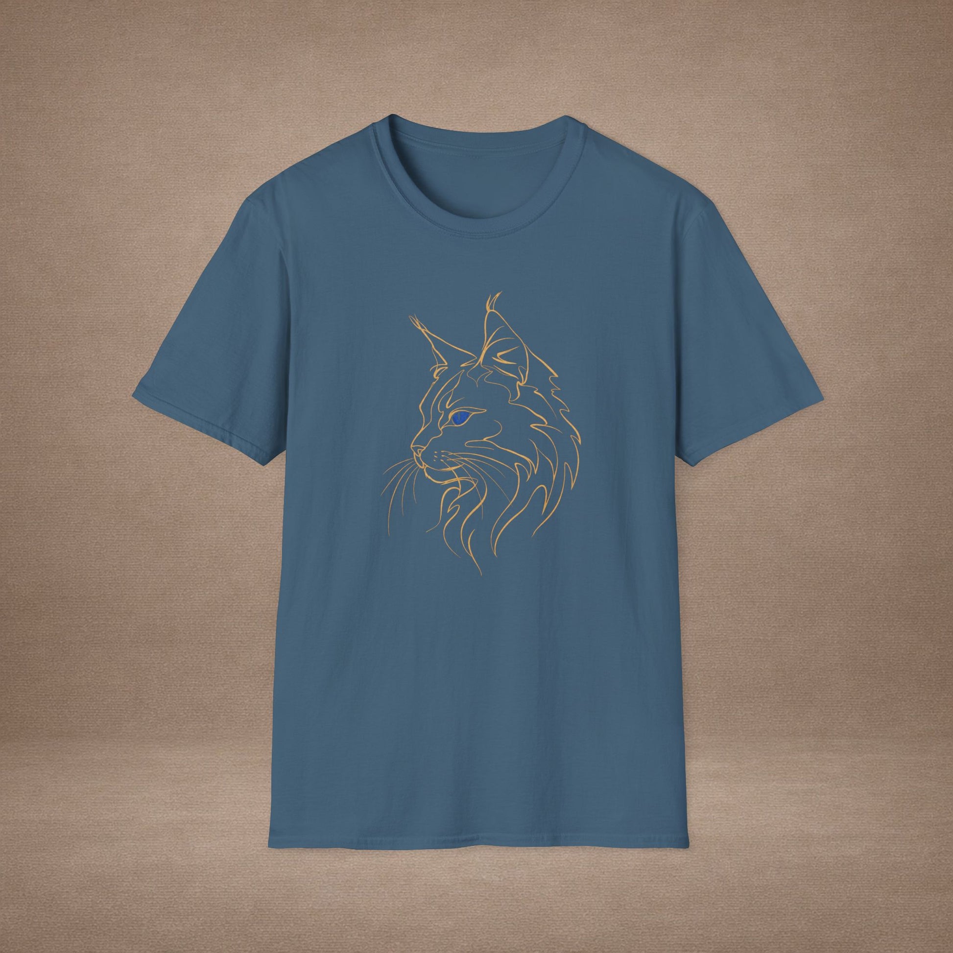 Sapphire Maine Coon single-line art with sapphire blue gem eye — Gold Gecko Co. Line & Gold collection (Dark)