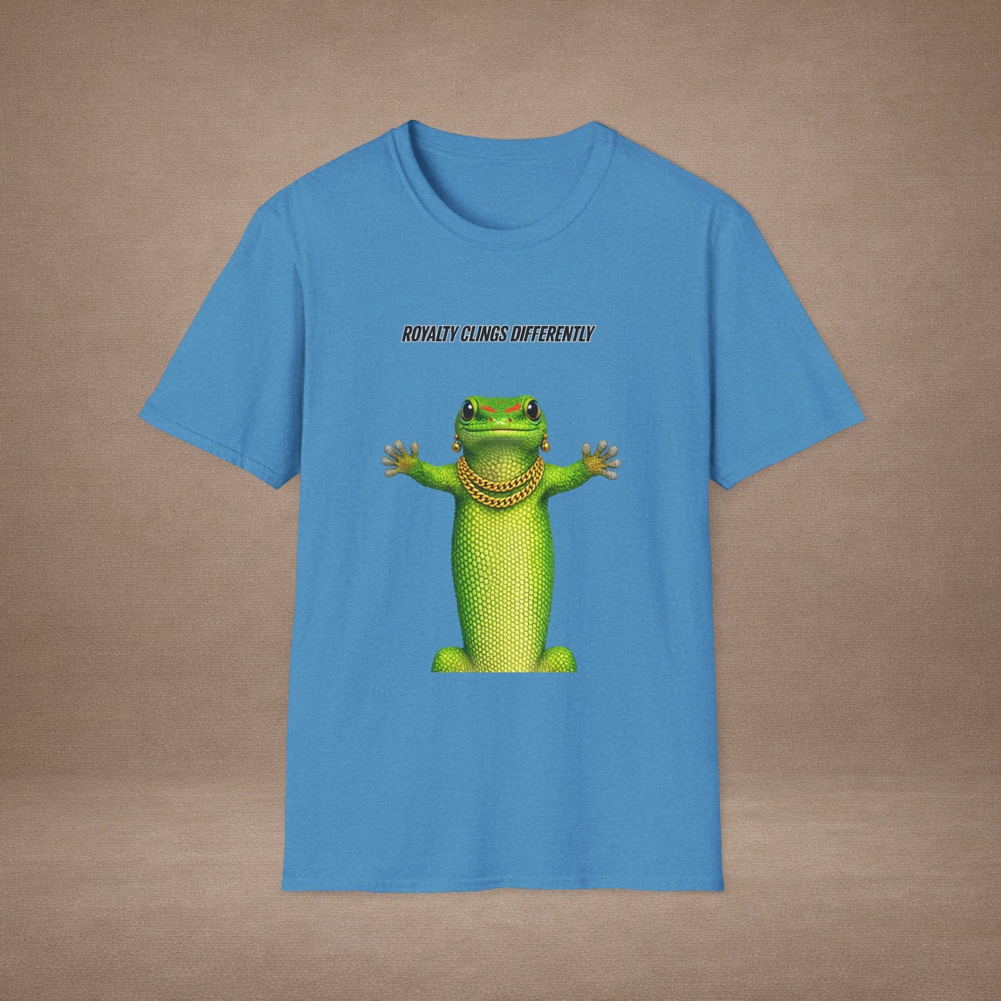 DESIGN #2-1 Royalty Clings Differently — Day Gecko Tee - (Black Letters)