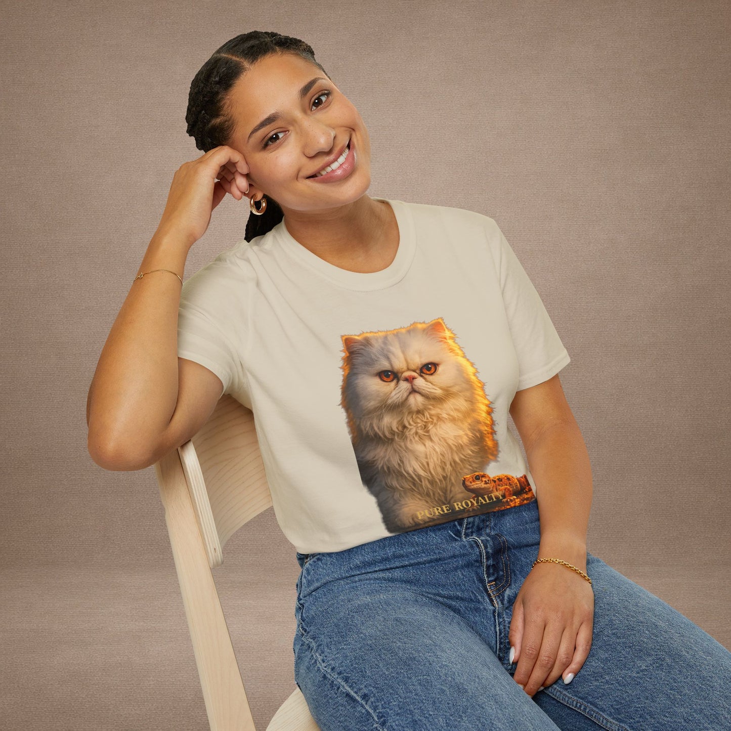 Persian — Pure Royalty — photoreal cat breed portraits paired with tiny gecko compani. Gold Gecko Co. Cats & Geckos collection.