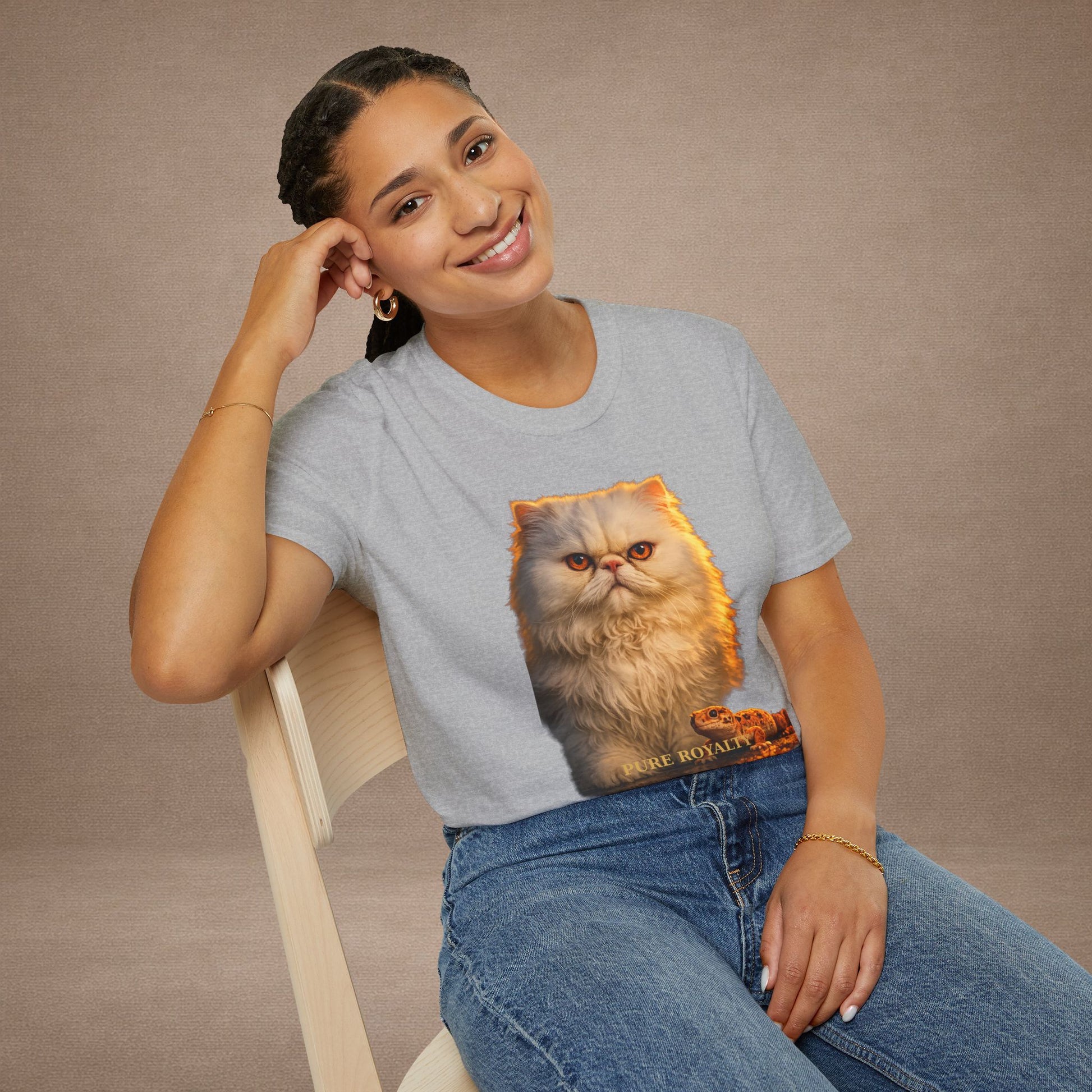 Persian — Pure Royalty — photoreal cat breed portraits paired with tiny gecko compani. Gold Gecko Co. Cats & Geckos collection.