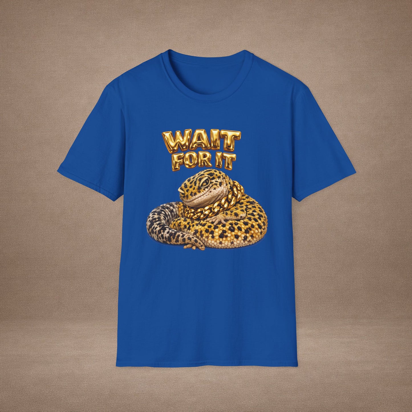 DESIGN #06-1 - Wait For It -  Side-Eye Leopard Gecko Tee (Front & Back)- Gold Letters