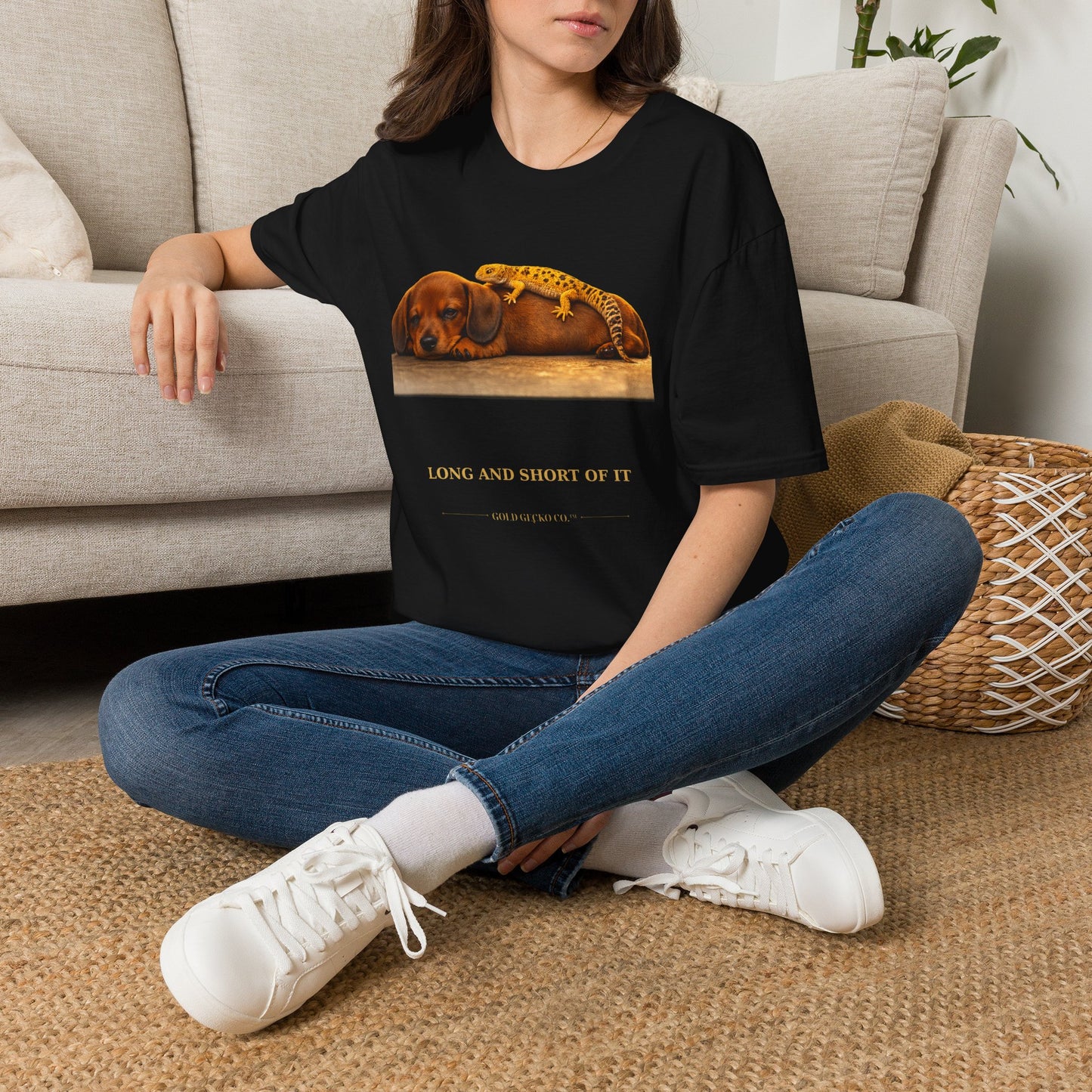 Dachshund — Long And Short Of It — cinematic photoreal portraits of beloved dog breeds paired w. Gold Gecko Co. Puppies & Geckos collection.