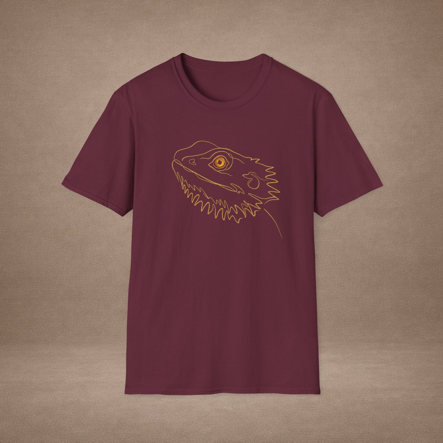 Amber Bearded Dragon single-line art with amber gold gem eye — Gold Gecko Co. Line & Gold collection (Dark)