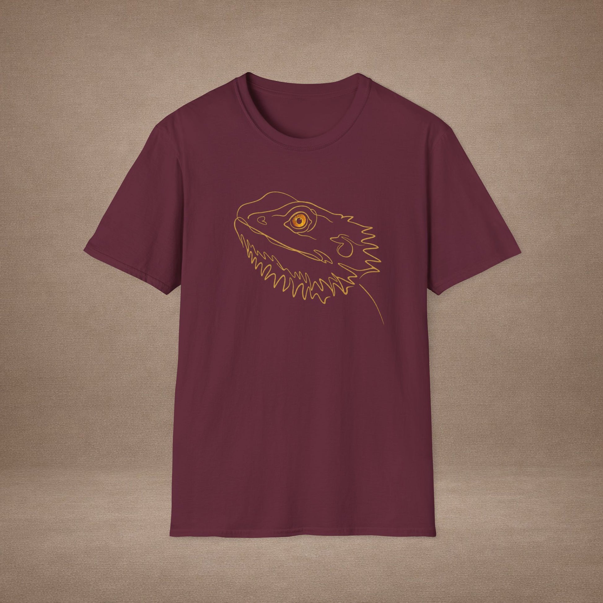 Amber Bearded Dragon single-line art with amber gold gem eye — Gold Gecko Co. Line & Gold collection (Dark)