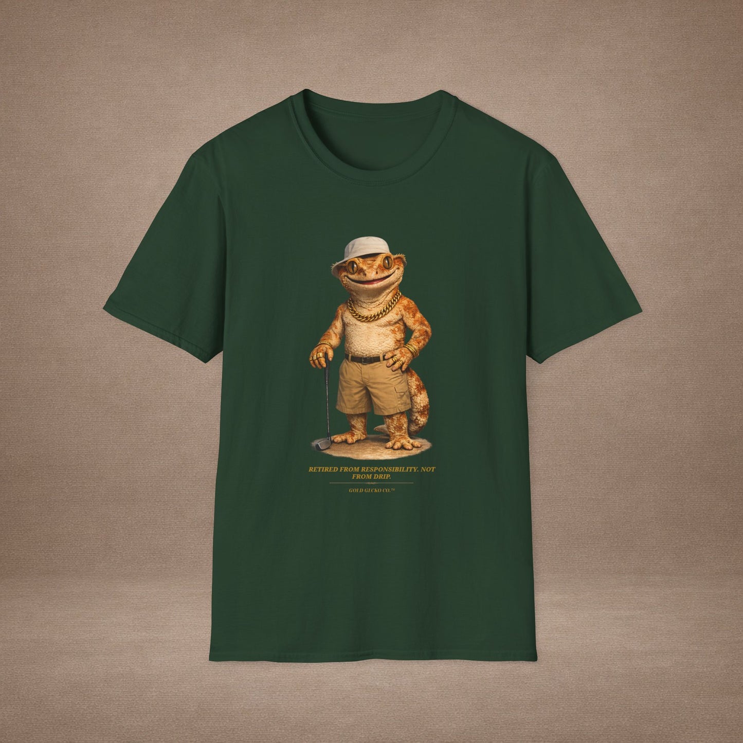 DESIGN #03-2-1 - Golf Dad (Crested - Golf Hat, Tan Shorts, Club, Grass)