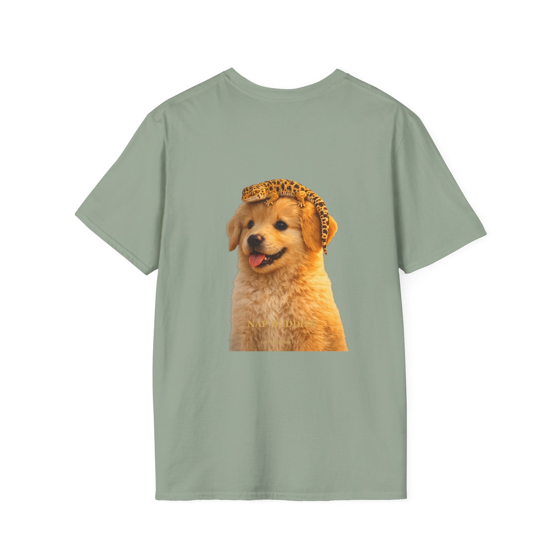 Golden Retriever — Nap Buddies — cinematic photoreal portraits of beloved dog breeds paired w. Gold Gecko Co. Puppies & Geckos collection.