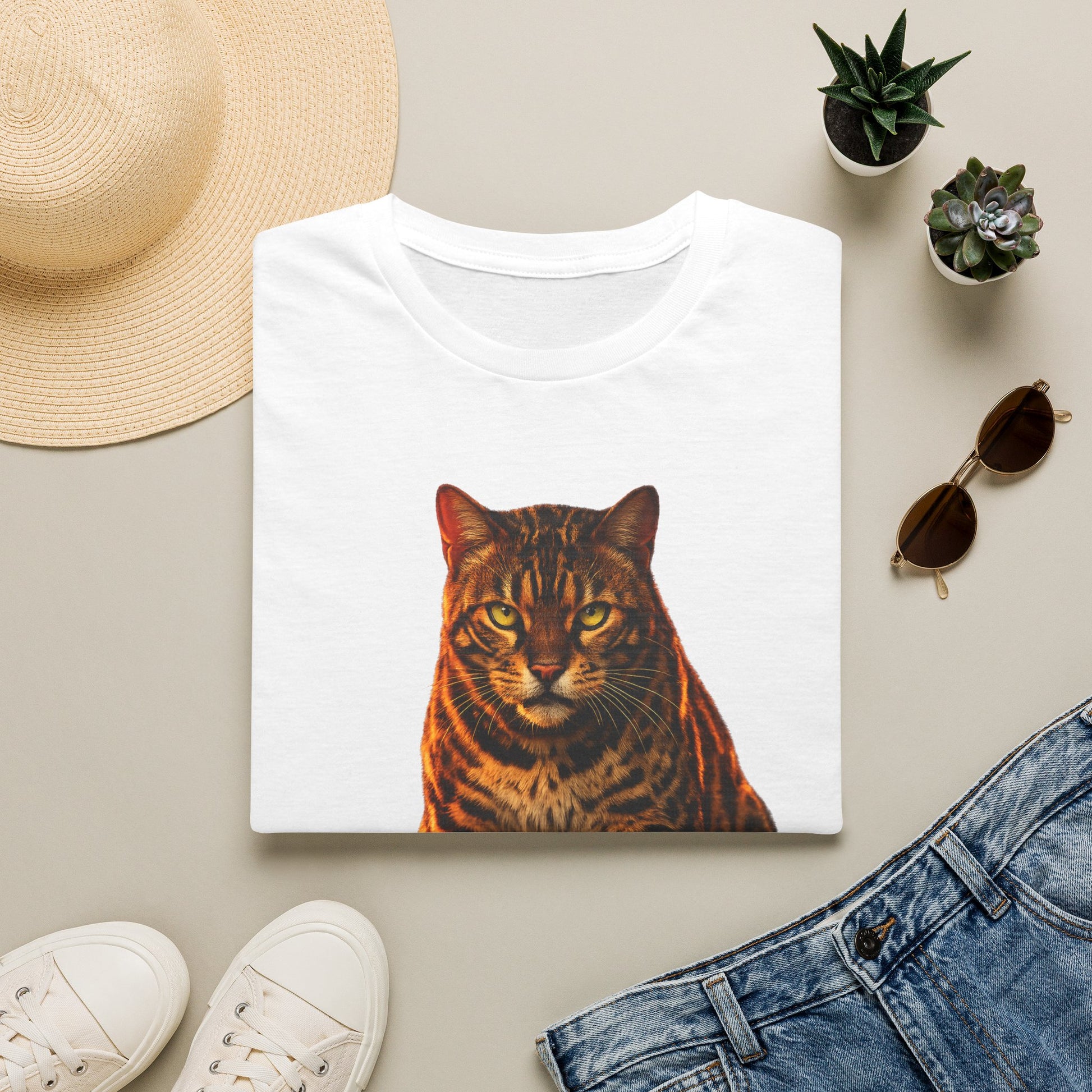 Bengal — Wild At Heart — photoreal cat breed portraits paired with tiny gecko compani. Gold Gecko Co. Cats & Geckos collection.