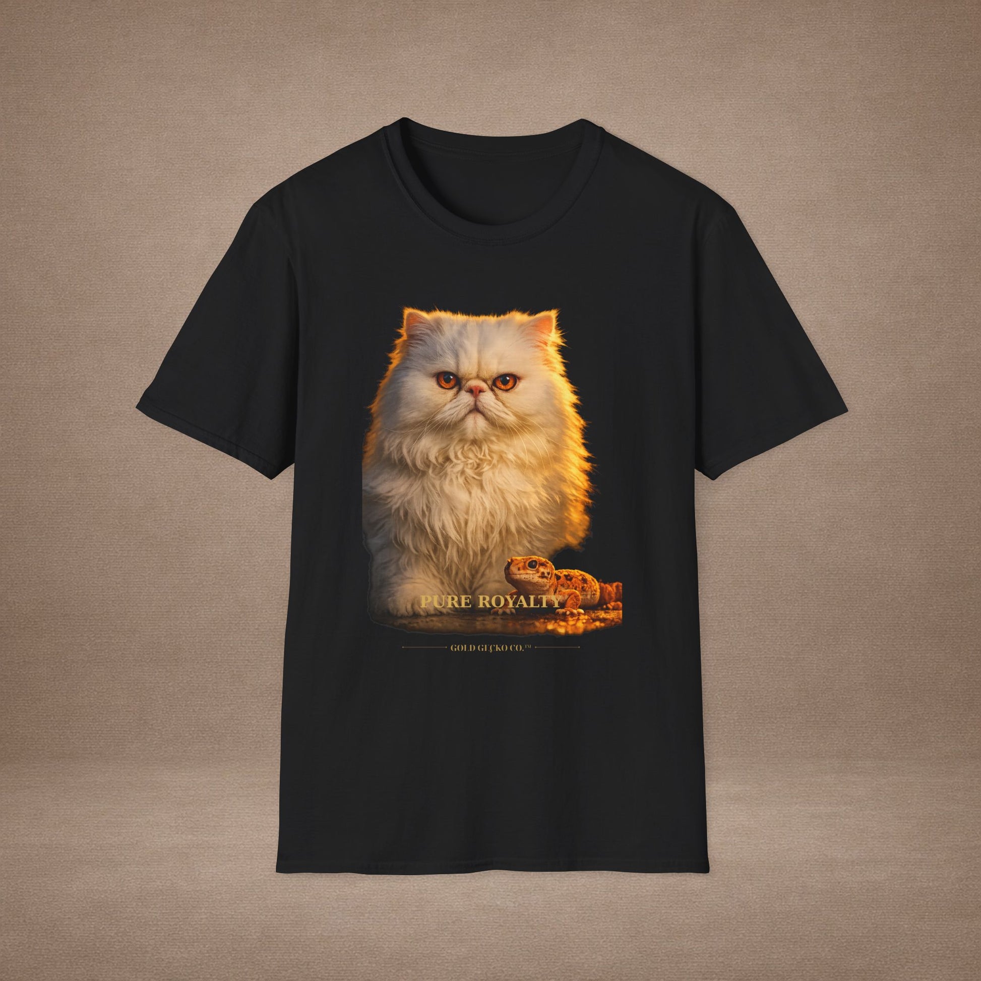 Persian — Pure Royalty — photoreal cat breed portraits paired with tiny gecko compani. Gold Gecko Co. Cats & Geckos collection.