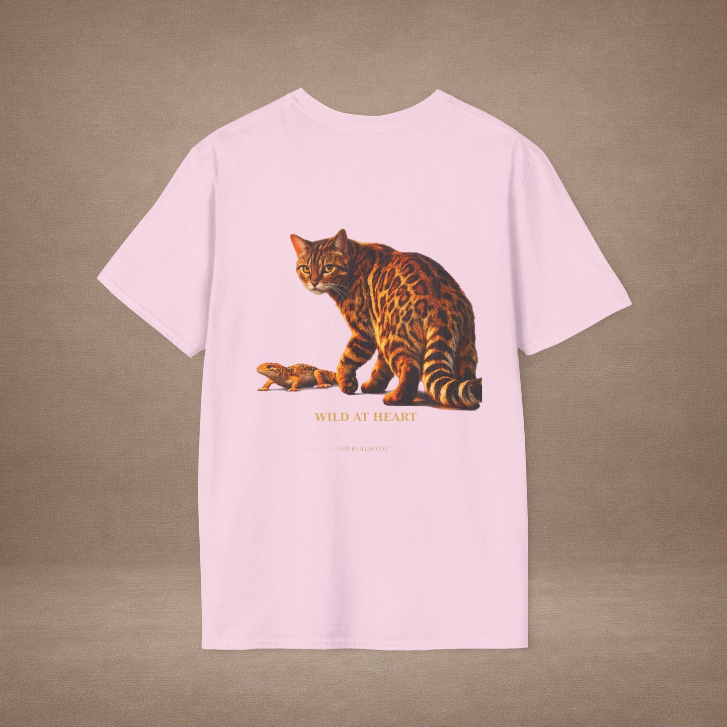 Bengal — Wild At Heart — photoreal cat breed portraits paired with tiny gecko compani. Gold Gecko Co. Cats & Geckos collection.