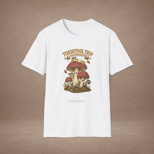 Toadstool Trip cottagecore mushroom & gecko t-shirt — Gold Gecko Co.