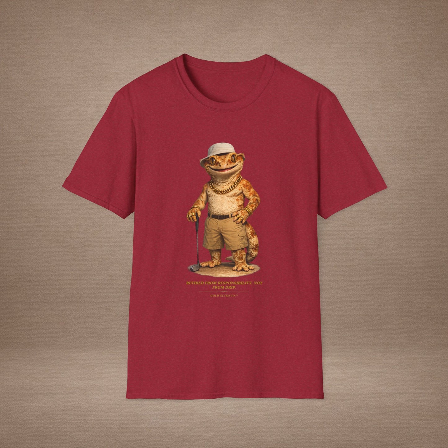 DESIGN #03-2-1 - Golf Dad (Crested - Golf Hat, Tan Shorts, Club, Grass)