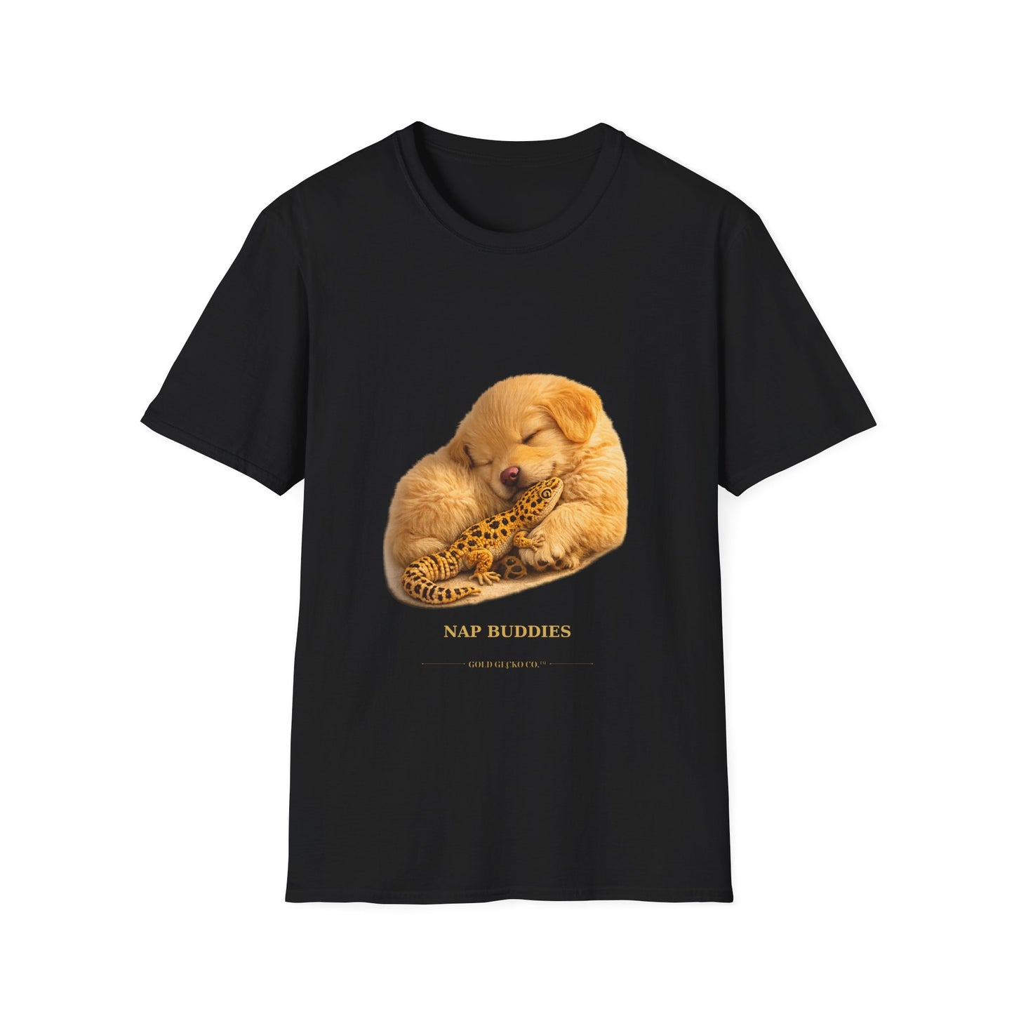 Golden Retriever — Nap Buddies — cinematic photoreal portraits of beloved dog breeds paired w. Gold Gecko Co. Puppies & Geckos collection.
