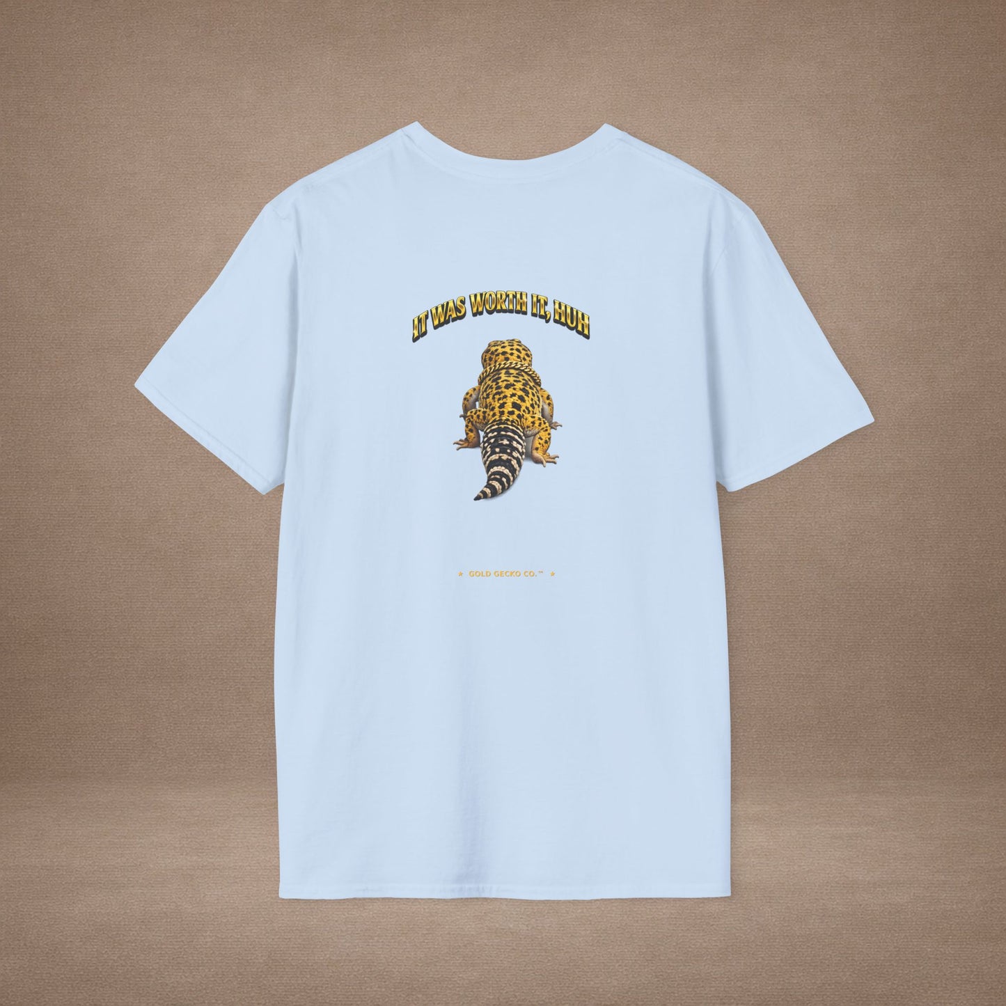 DESIGN #06-1 - Wait For It -  Side-Eye Leopard Gecko Tee (Front & Back)- Gold Letters