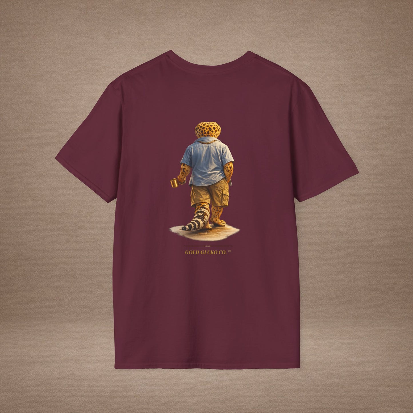 Design #03-2-2 - Coffee Dad (Leopard - Powder Blue Shirt, Gold Mug, Grass)