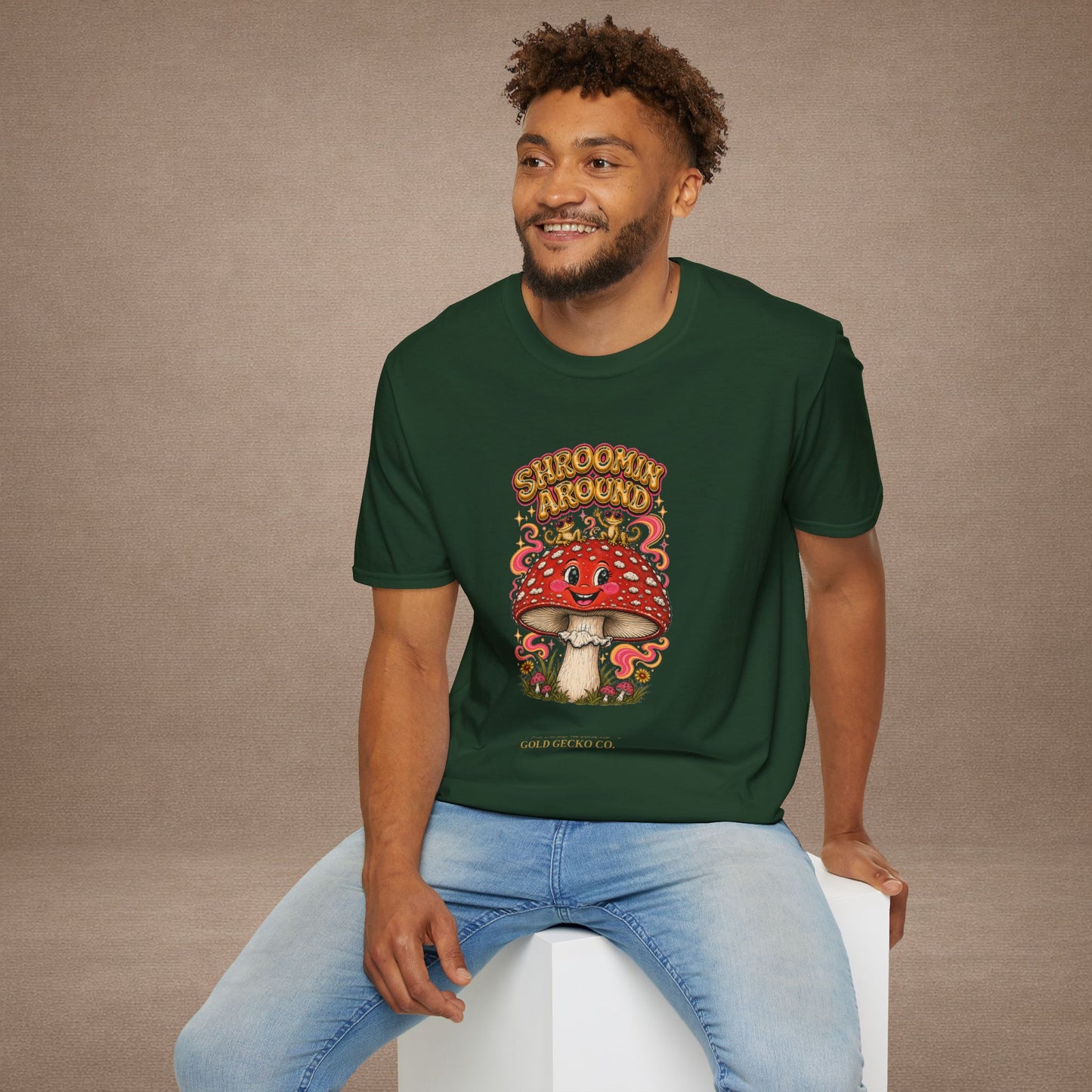 Shroomin' Around cottagecore mushroom & gecko t-shirt — Gold Gecko Co.