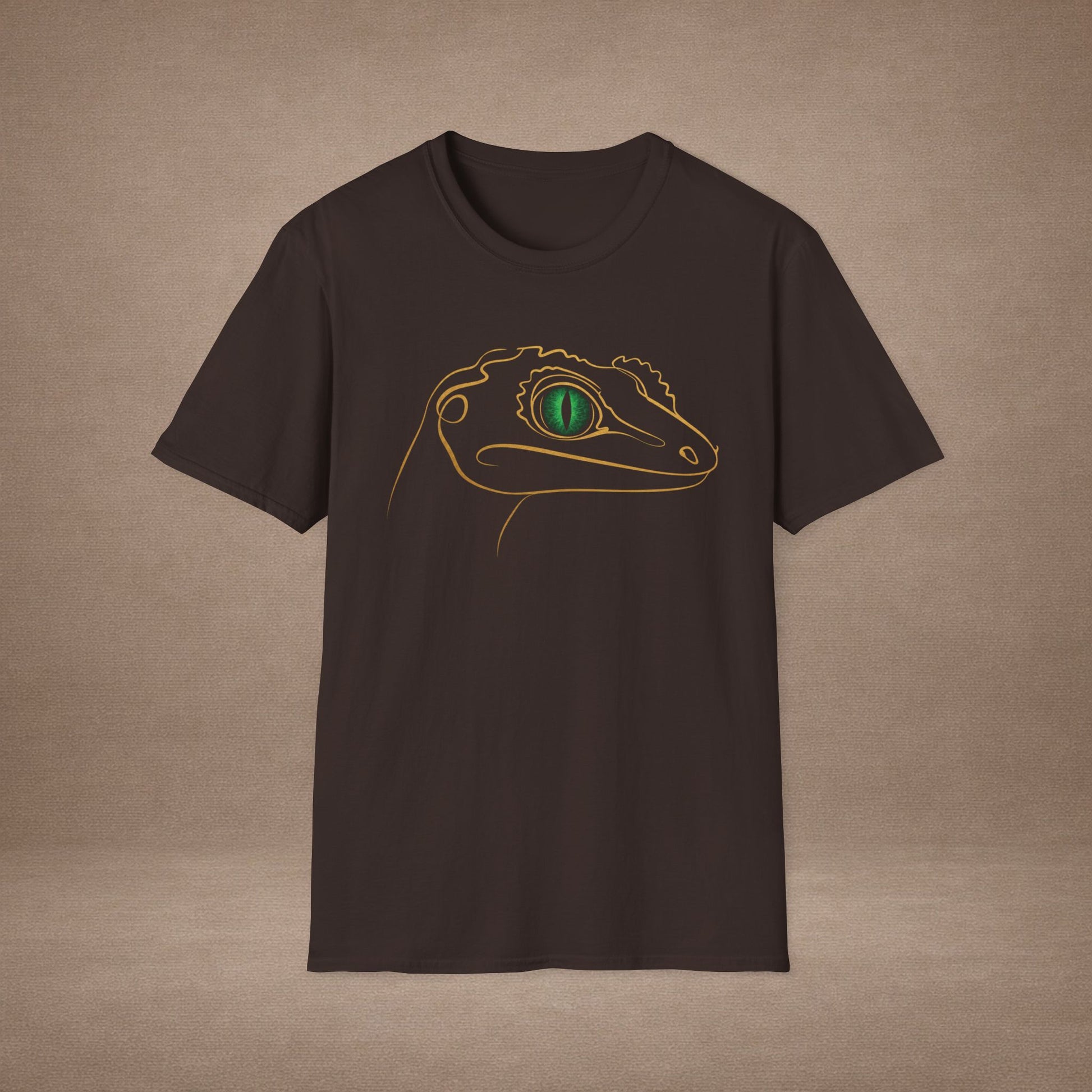 Emerald Gecko single-line art with emerald green gem eye — Gold Gecko Co. Line & Gold collection (Dark)