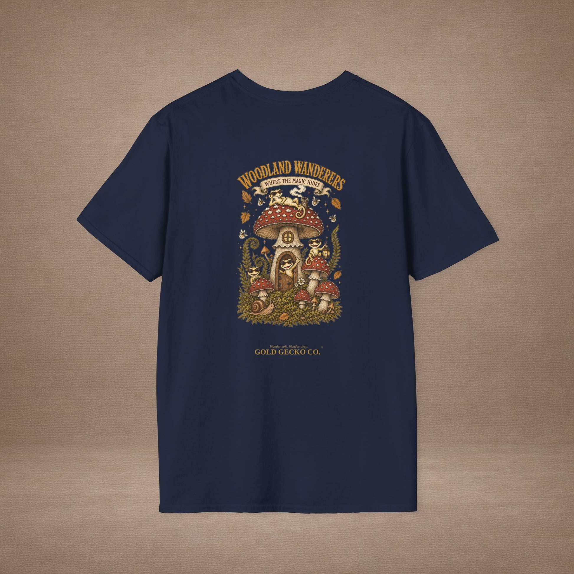 Toadstool Trip cottagecore mushroom & gecko t-shirt — Gold Gecko Co.