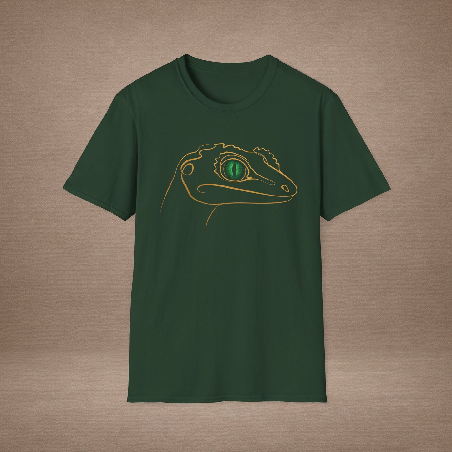 Emerald Gecko single-line art with emerald green gem eye — Gold Gecko Co. Line & Gold collection (Dark)