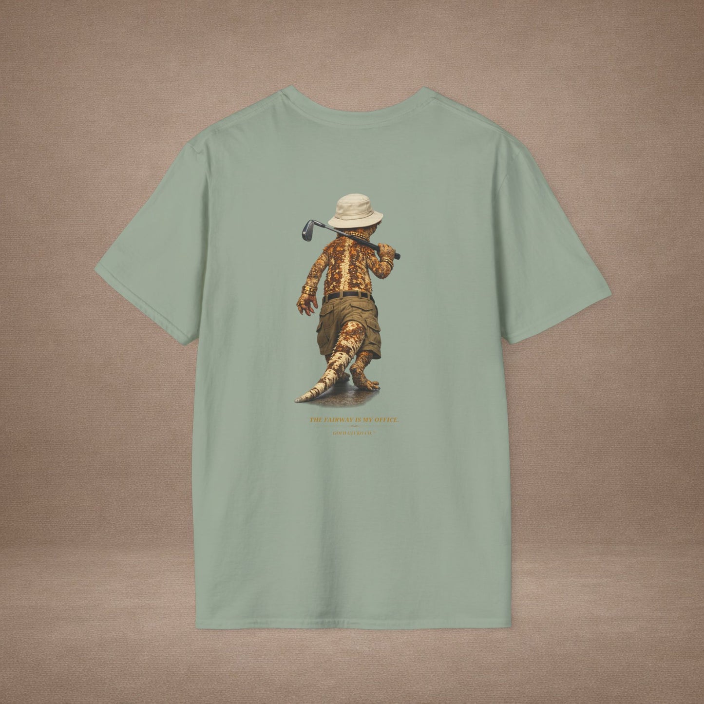 DESIGN #03-2-1 - Golf Dad (Crested - Golf Hat, Tan Shorts, Club, Grass)